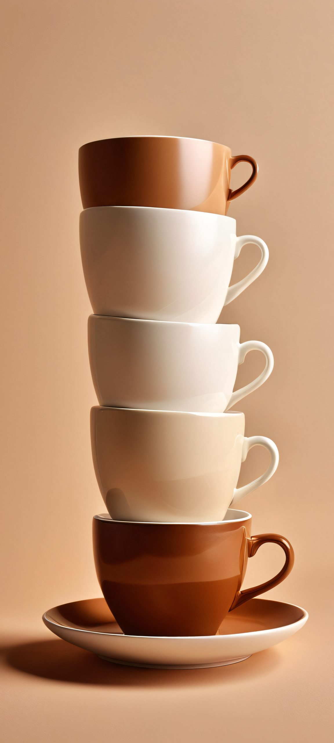 Indulge in the serenity of a minimalist coffee cups arrangement on a soft, natural background, perfectly optimized for iPhone, Samsung Galaxy, and Android home screens.