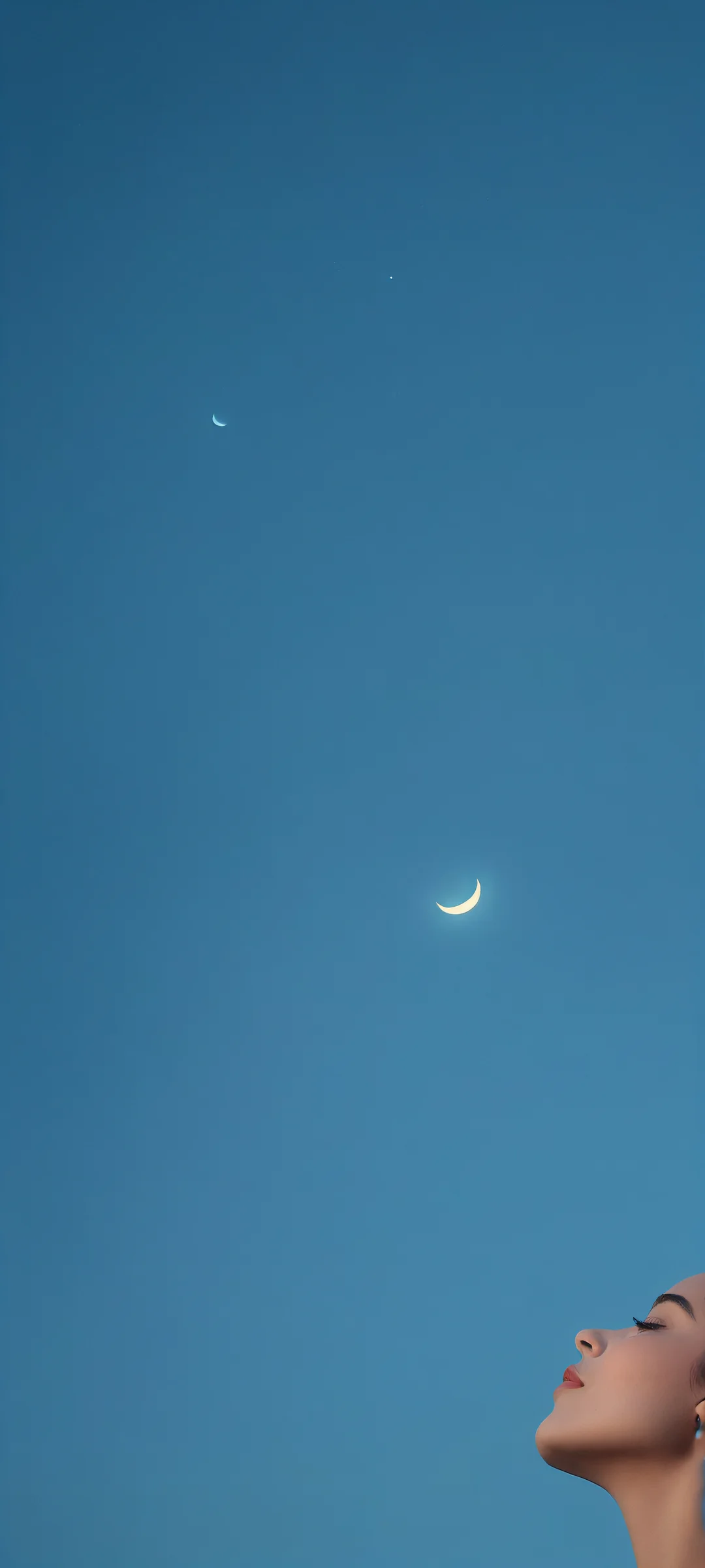 iPhone/Android mobile wallpaper featuring Columbina Torino Akua's portrait at night, with a soft crescent moon glow and minimalistic depth of field. Perfectly optimized for home screens.