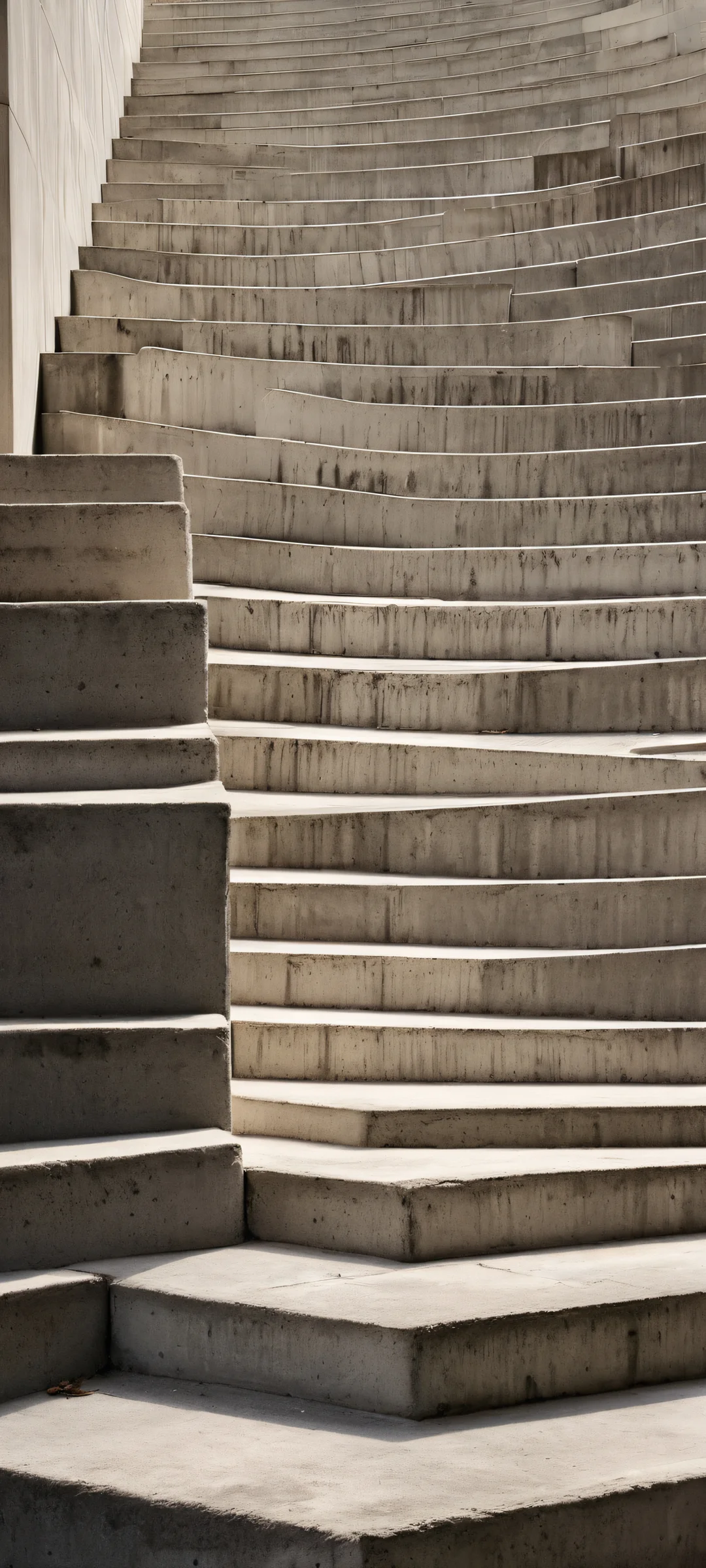 A serene and minimalist depiction of concrete stairs shrouded in shadowy ambiance, perfect for iPhone/Android devices.