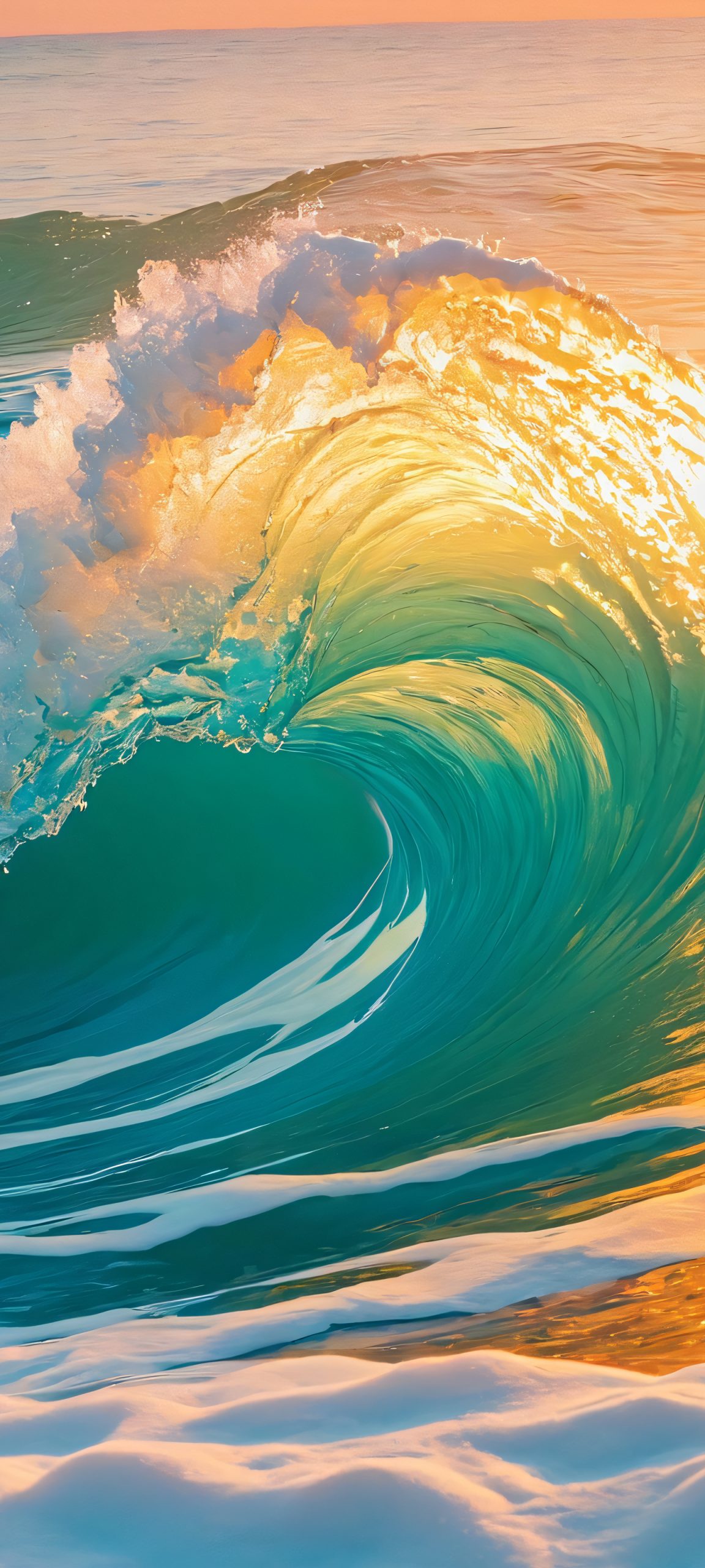 Coral Sunset Serenity 2K QHD Home Screen Relax with the golden hour vibes of a coral-tinged ocean scene on your iPhone or Android device.