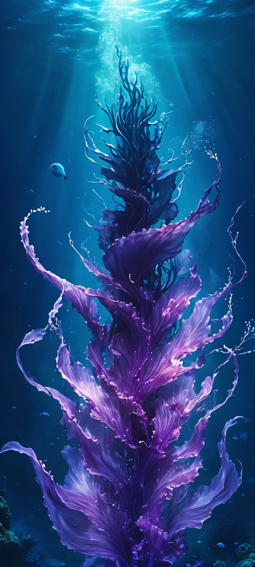 Stunning underwater siren illustration featuring cosmic glow and ethereal surrealism. Perfect for iPhone/Android home screens.