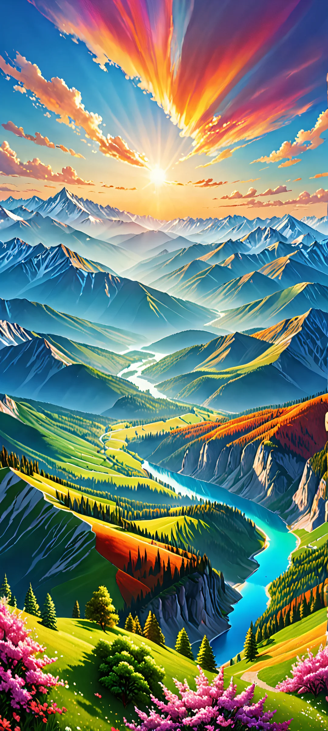 Cosmic Bloom QHD Smartphone Background A stunning vertical abstract mobile wallpaper featuring a vibrant display of cosmic dispersion on an iPhone/Android device.