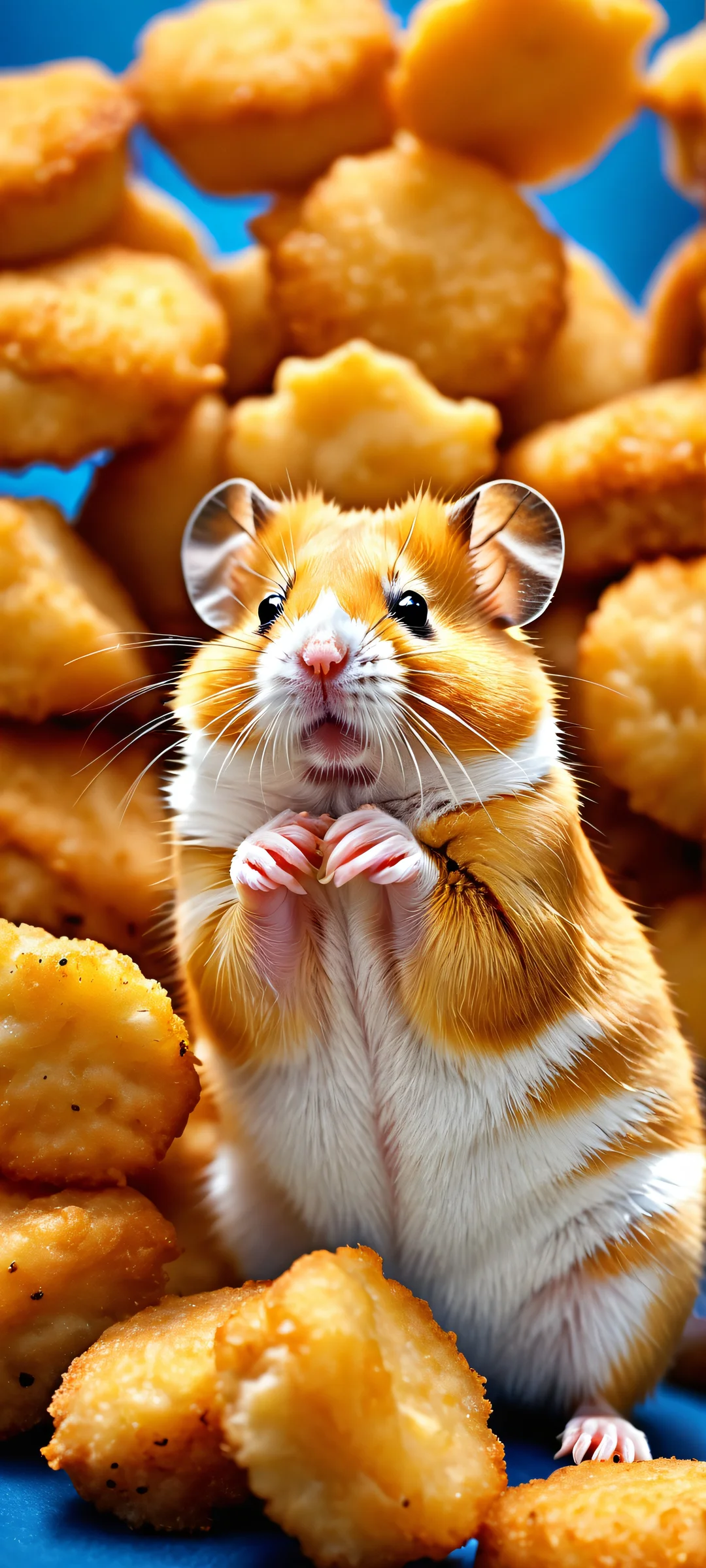 Delightful hamster nuggets and fast food box amidst steamy clouds, perfectly optimized for iPhone/Android home screens.