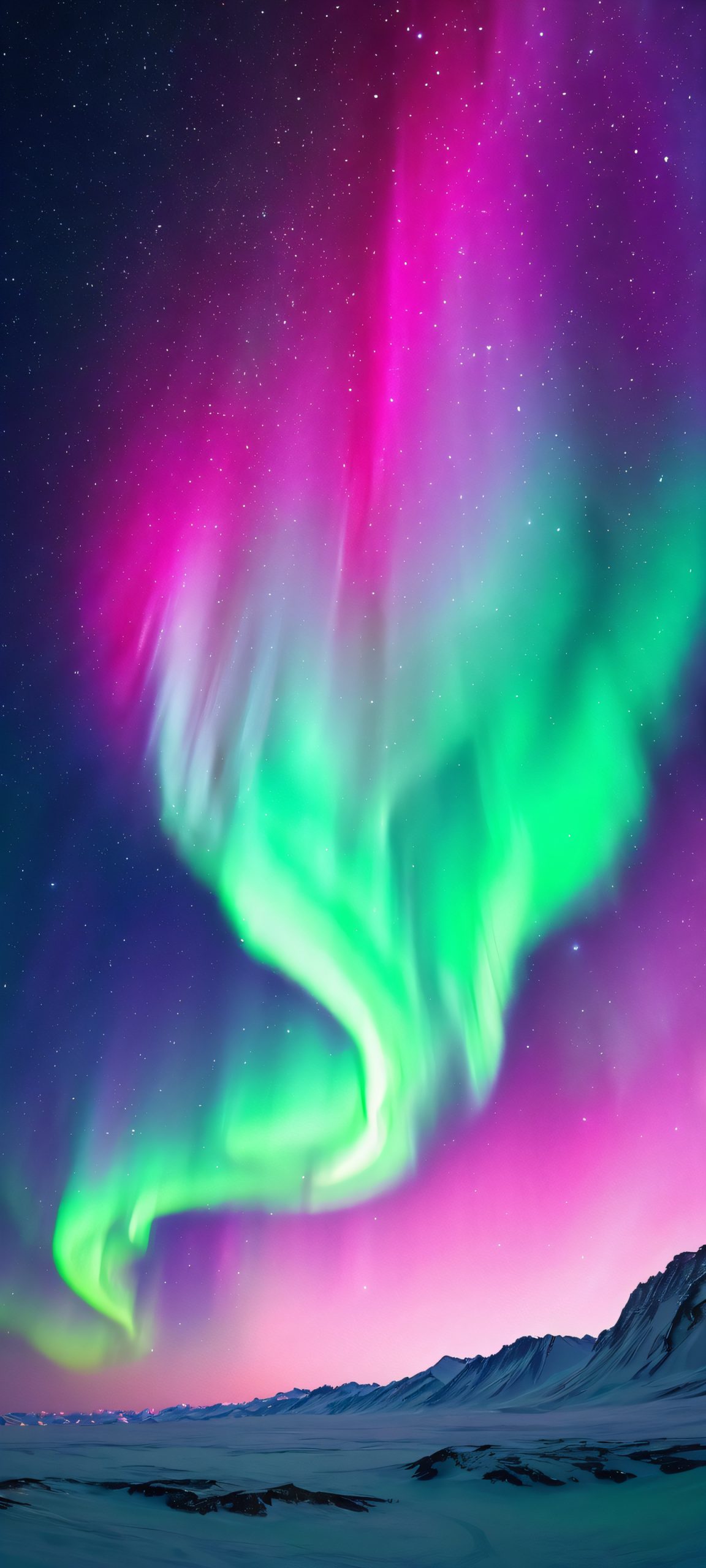 iPhone/Android wallpaper of a breathtaking aurora in space with soft glow and minimalist design
