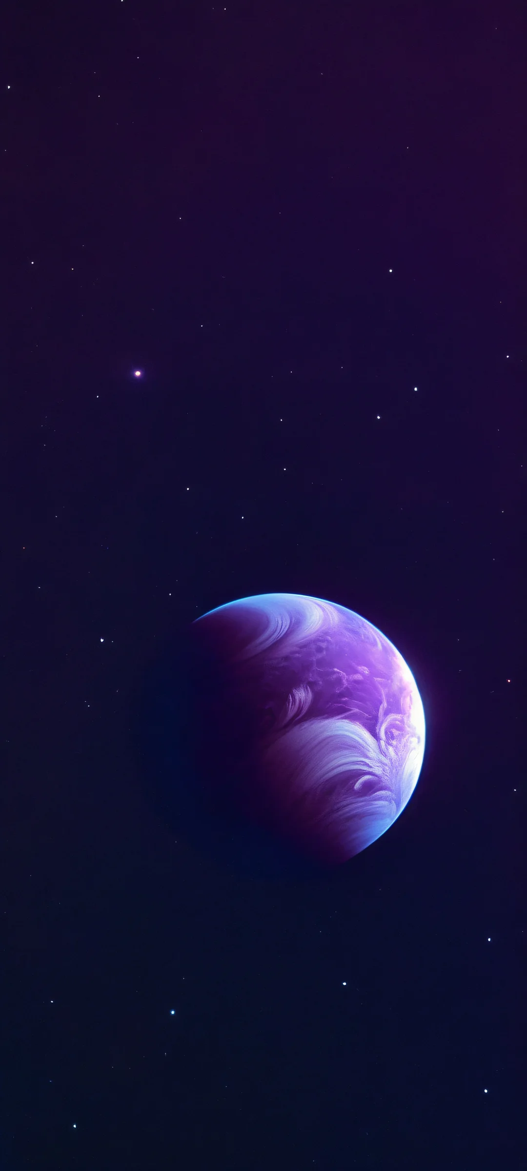 iPhone/Android users will love this breathtaking vertical mobile phone wallpaper of Venus in a dark space, featuring deep blues and purples.