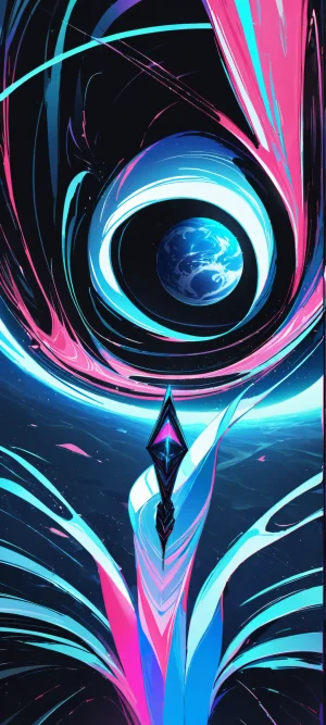 Breathtaking vertical mobile wallpaper of Planet Earth from Space, featuring dark background and stylized noir pop wave design, perfectly optimized for iPhone and Android home screens.