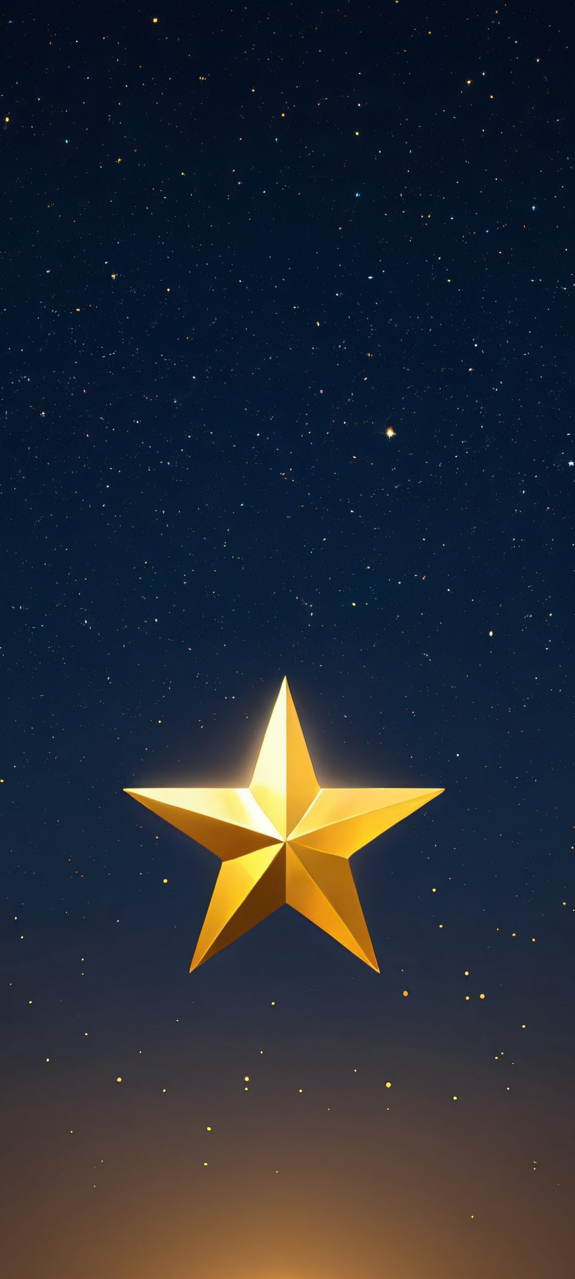 A beautiful golden star shines brightly against a deep blue evening sky on an iPhone/Android