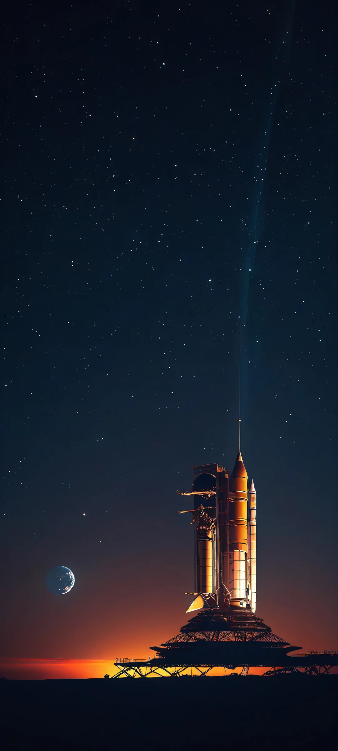 Dark silhouette of a space observatory against a soft glow, perfect for iPhone and Android home screens.