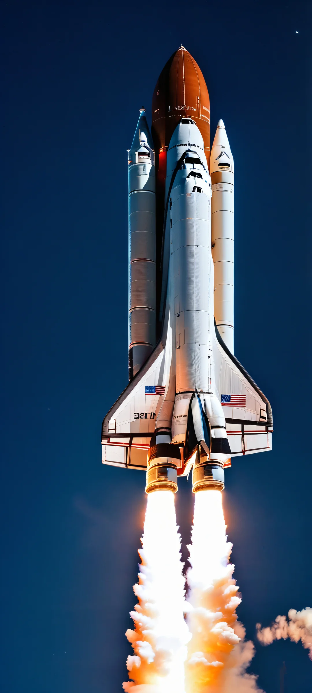 iPhone and Android users, behold the majestic shuttle launch against a backdrop of bright red and deep blue hues, as if captured on 35mm film.