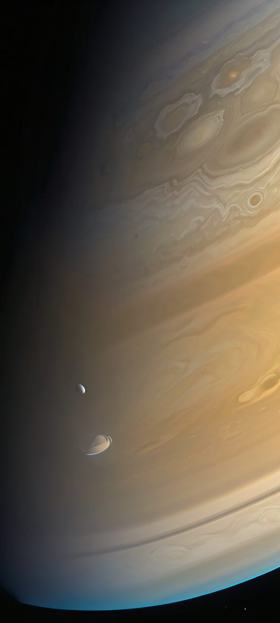 Breathtaking Saturnian landscape for iPhone and Android home screens, featuring stunning planetary details and a touch of moonlit magic