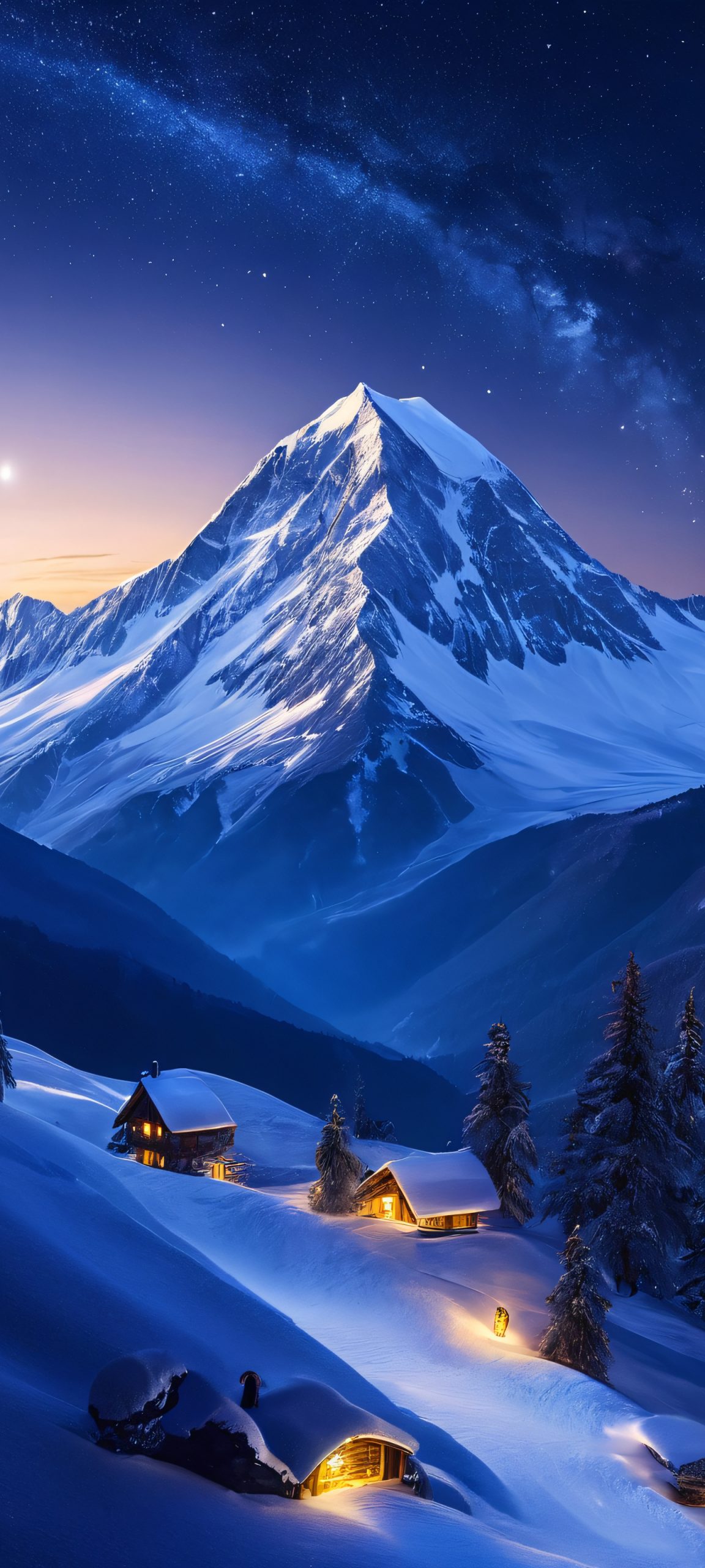 A stunning vertical wallpaper featuring a mountain under a starry night sky, perfect for iPhone and Android home screens.