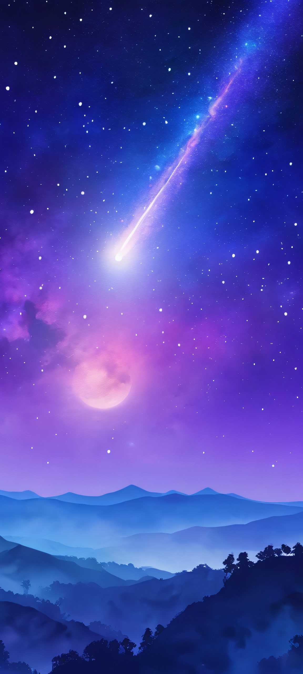 iPhone and Android wallpaper featuring a stunning night sky with a meteor shower, perfect for setting as a lock screen or home screen.