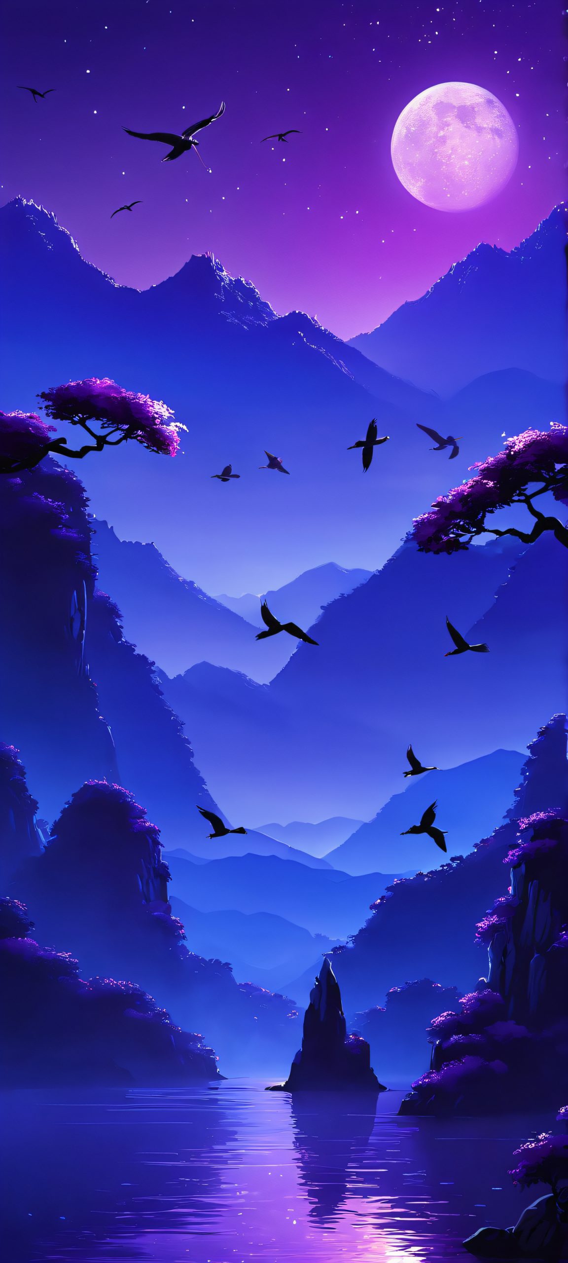 cosmic oasis guilongchao birds night sky scaled