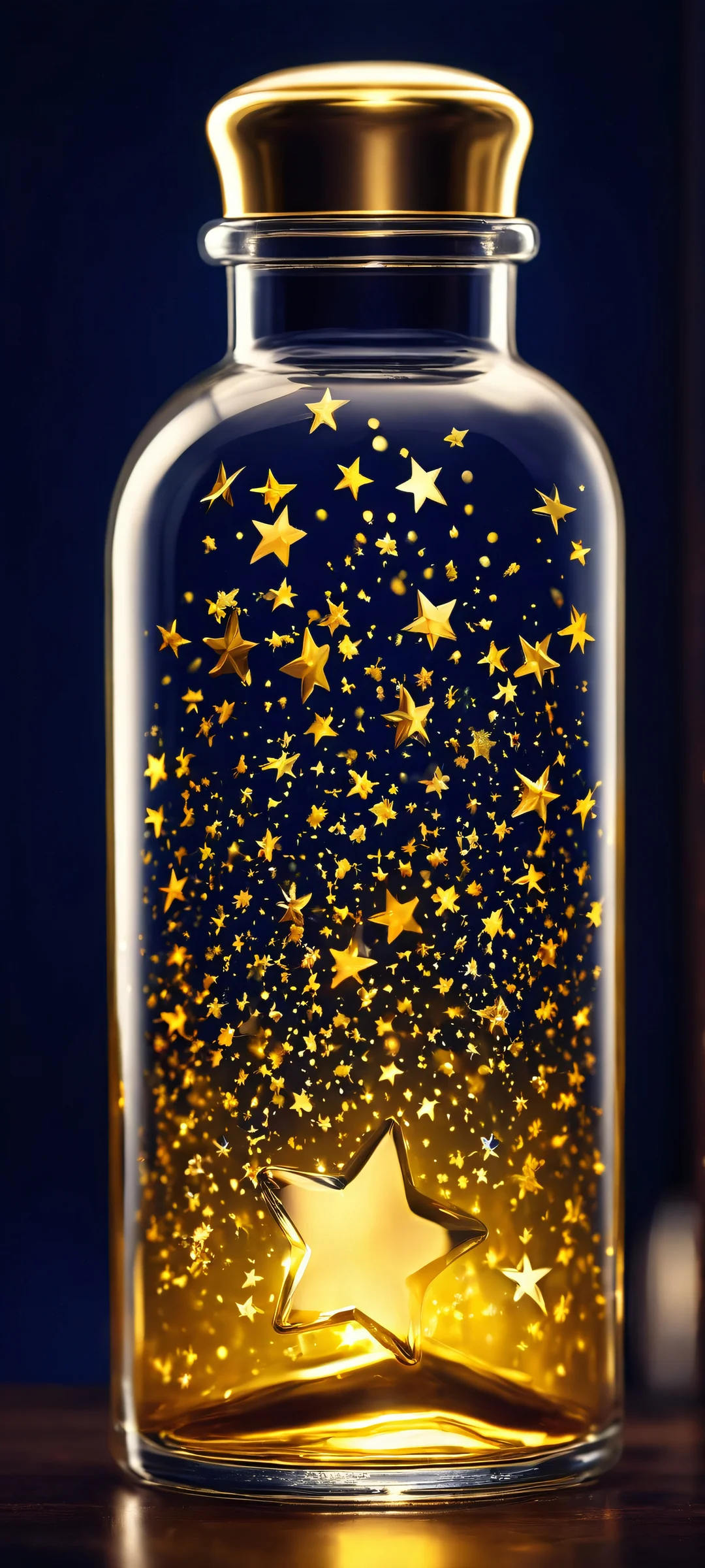Gaze at the stunning stars and glowing glass bottle against a midnight blue background, iPhone と Android のホーム画面に完全に最適化.