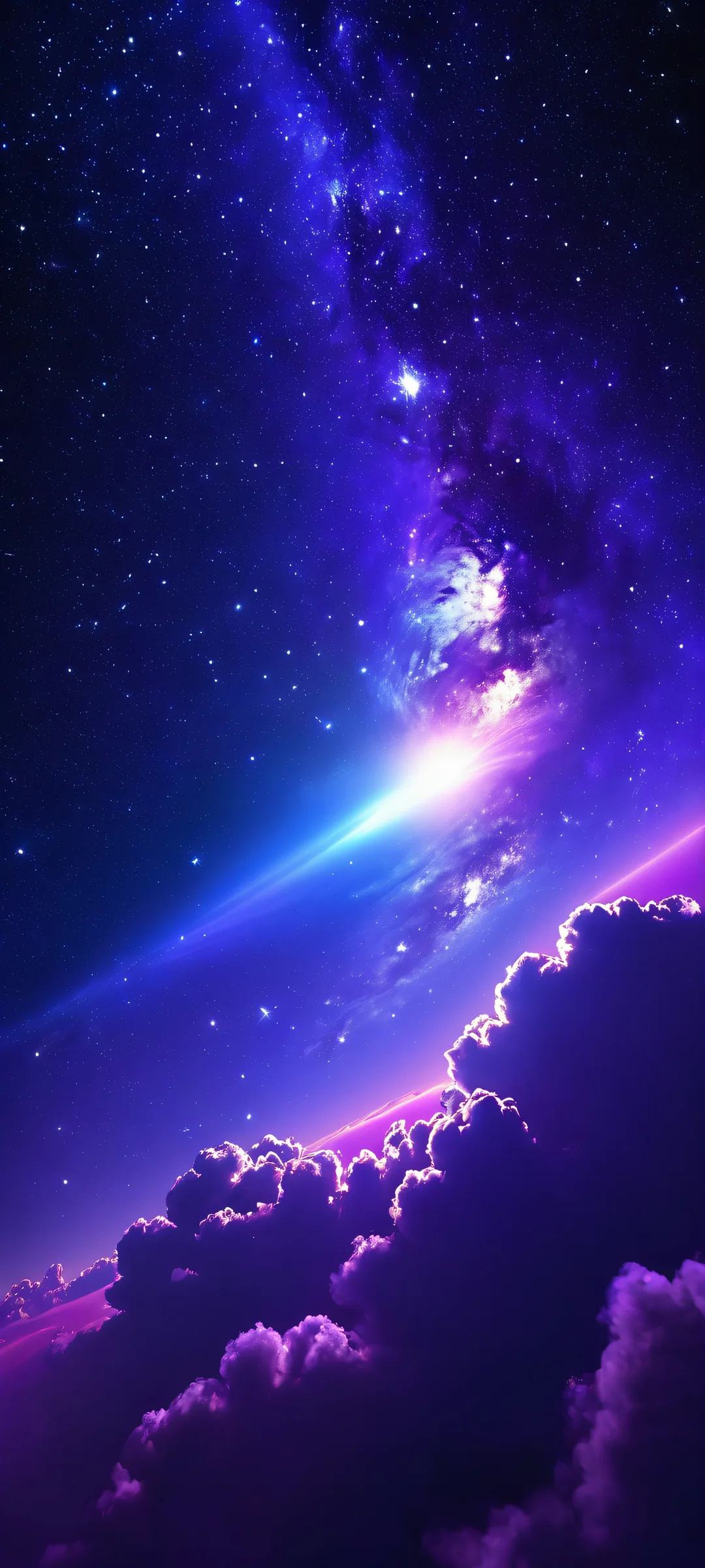 A stunning iPhone and Android compatible wallpaper featuring a majestic asteroid in deep blues and saturated purples, perfectly lit like a masterpiece painting.