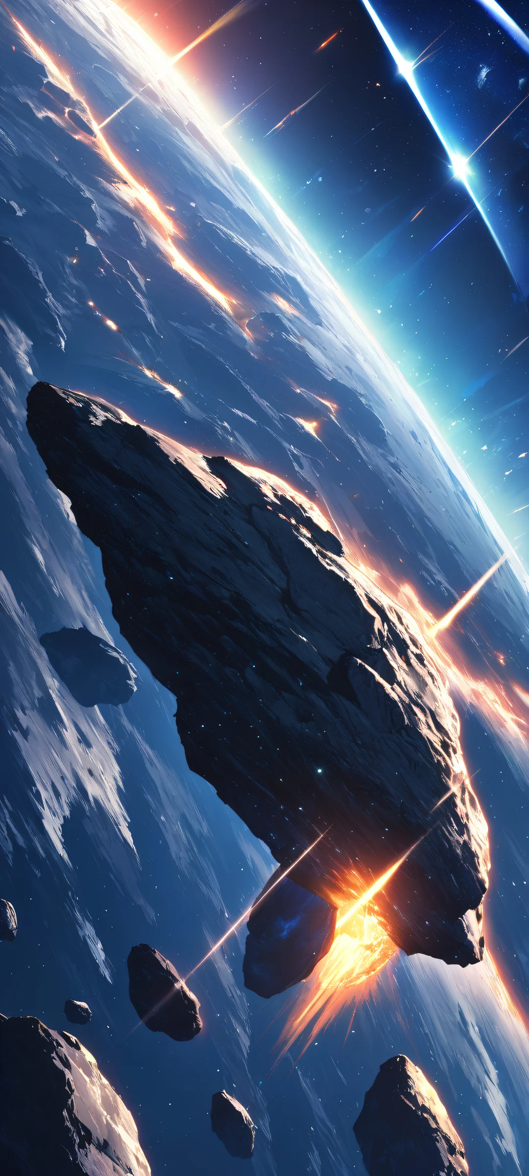 A stunning vertical mobile wallpaper of an asteroid in deep space, perfectly optimized for iPhone and Android home screens.