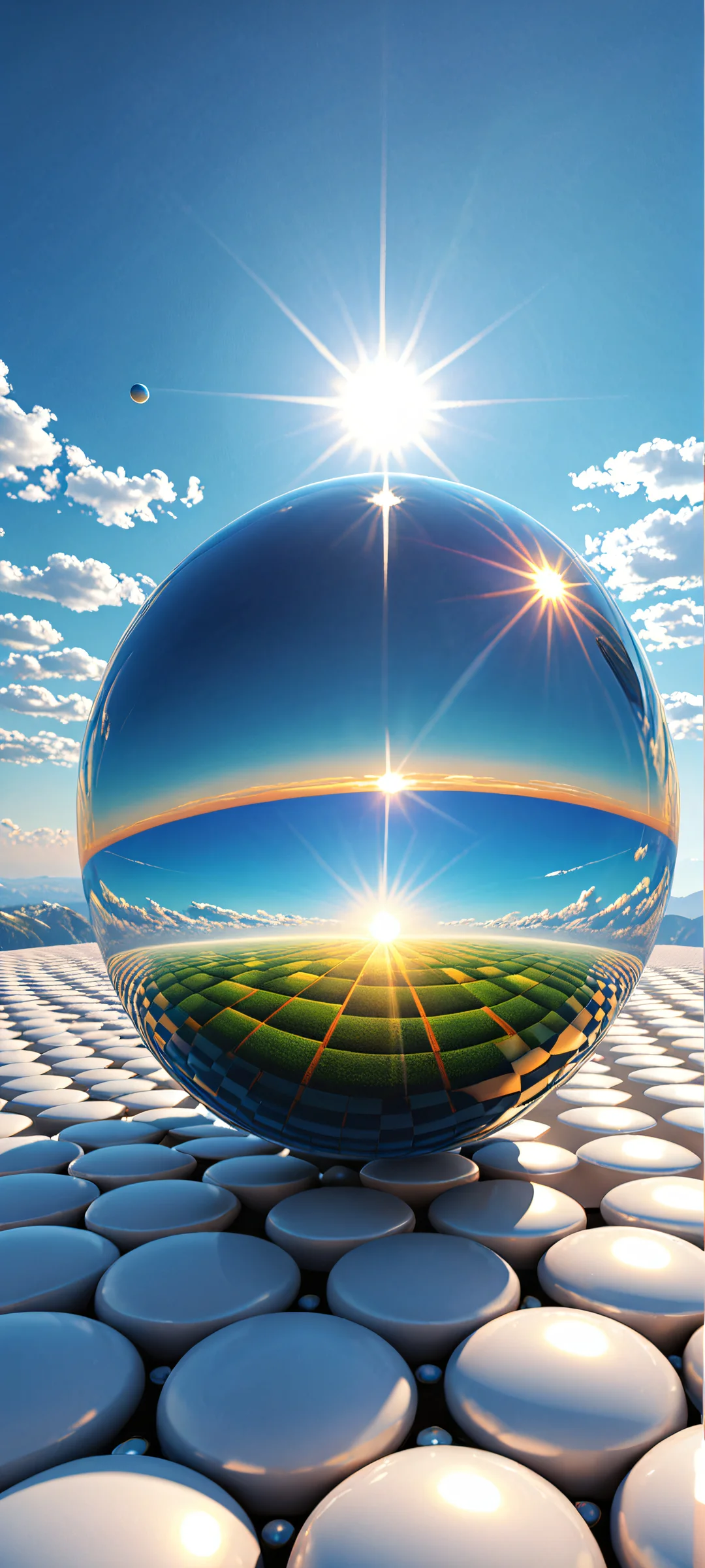 iPhone and Android users will marvel at this stunning vertical checkered sphere skyscape with sunlight and mesmerizing 2K QHD resolution.