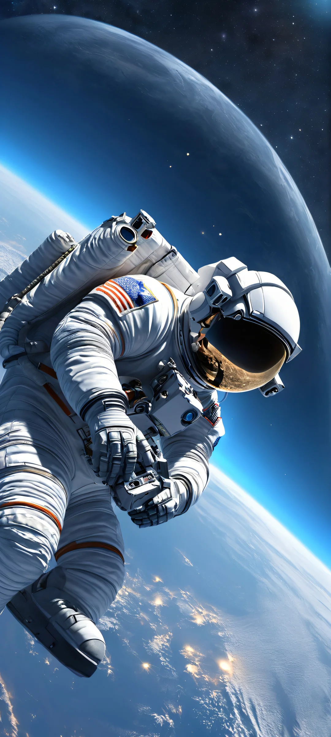 A stunning astronaut scene on a planet's surface at dusk, perfect for iPhone/Android home screens.