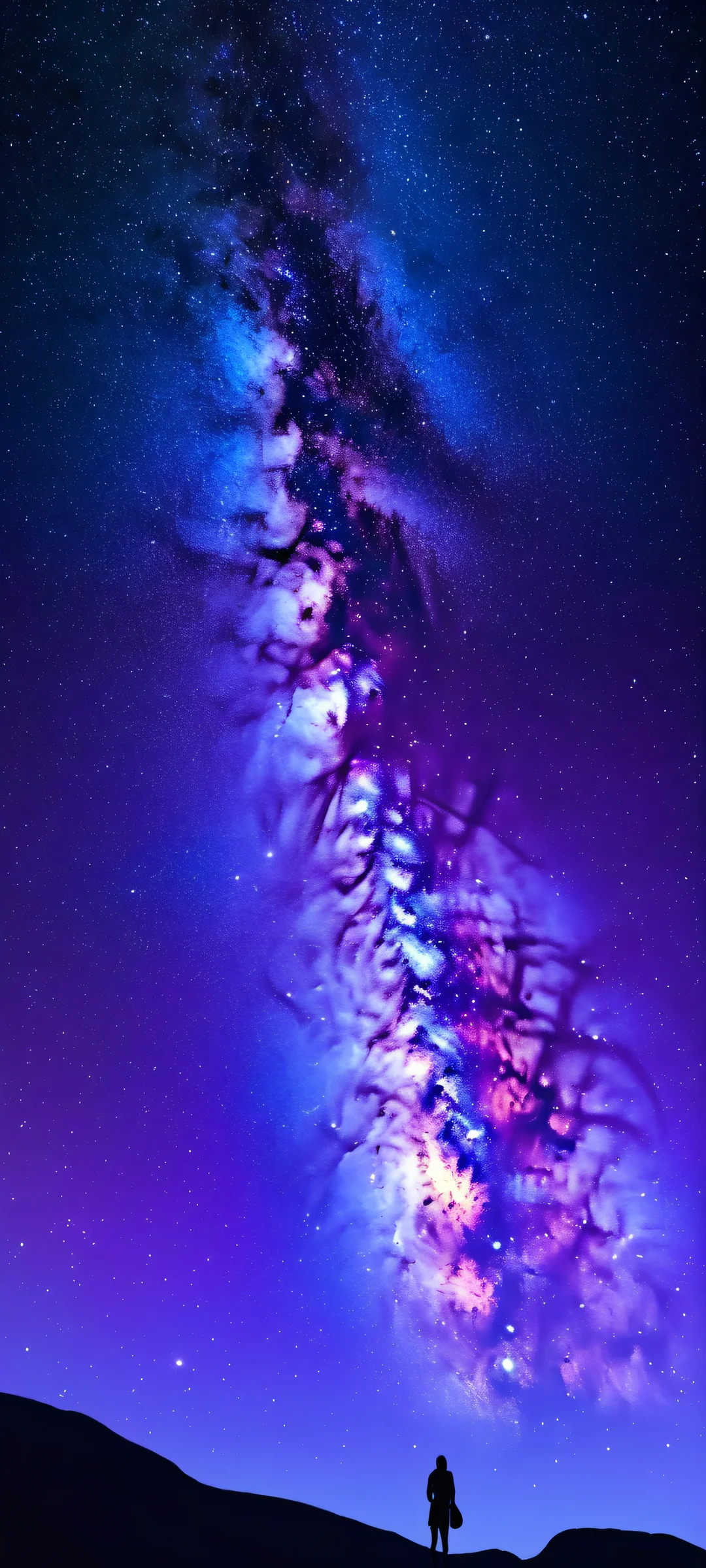 A stunning Milky Way silhouette against a dark blue background, perfectly optimized for iPhone and Android home screens.