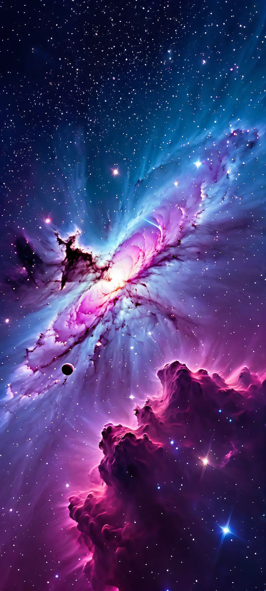 Breathtaking telescope macro of a deep space nebula, perfectly optimized for iPhone and Android home screens.