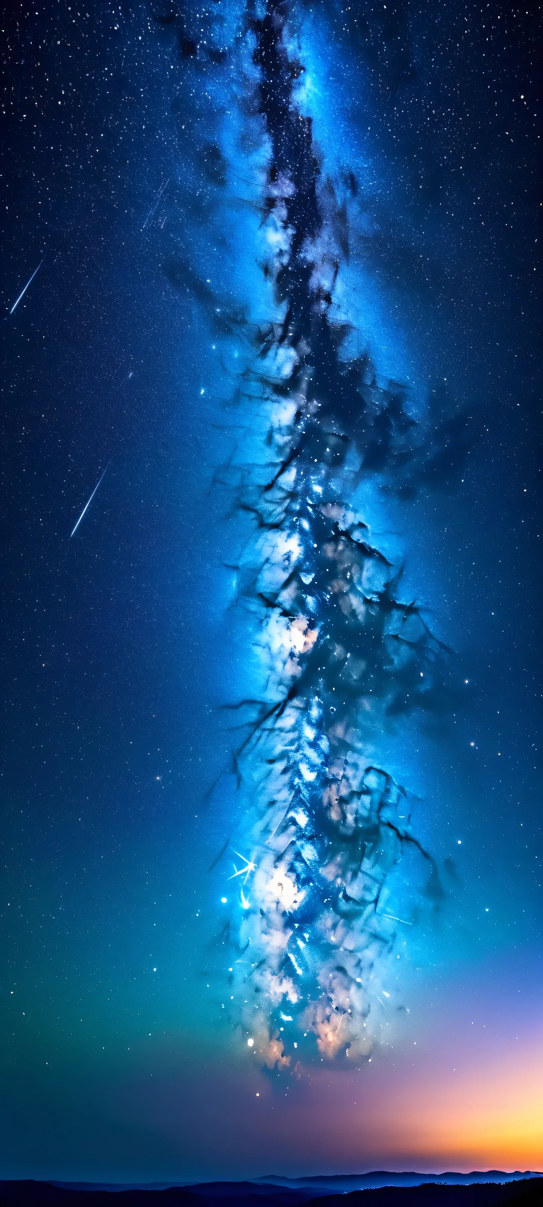 Explore the infinite darkness of space on your iPhone or Android device with this stunning cosmic wallpaper featuring various shades of blue.