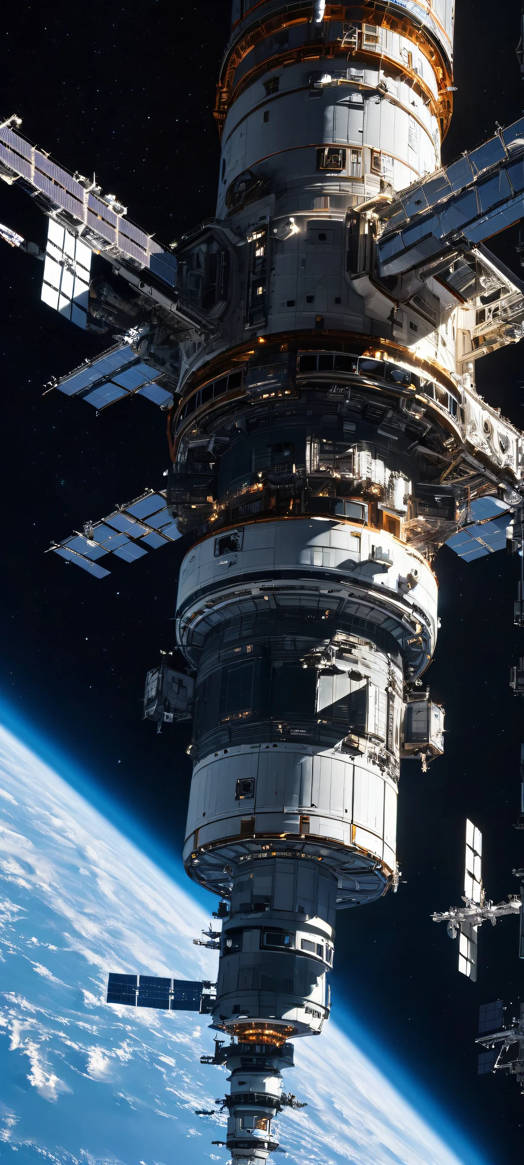 A majestic space station rising from the darkness of space, perfectly optimized for iPhone and Android devices.