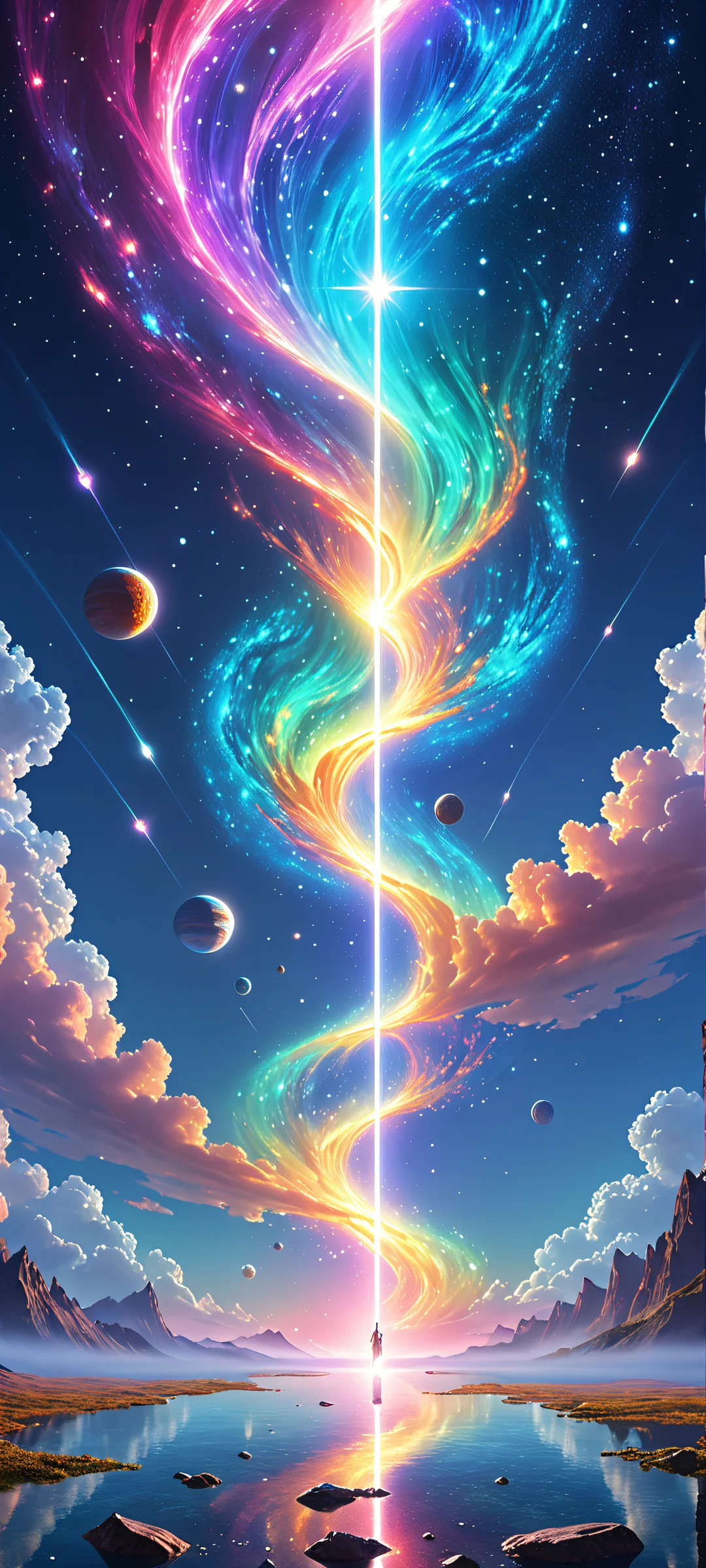 A stunning iPhone/Android wallpaper featuring a futuristic digital art concept with ethereal glow, perfect for your mobile home screen.