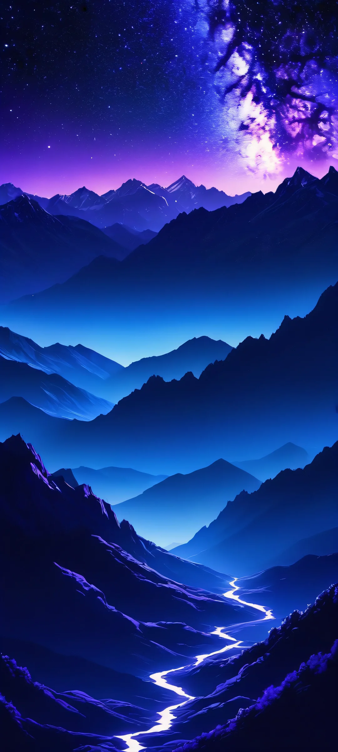 Cosmic Shadows iPhone & Samsung QHD Wallpaper A stunning night sky with dark mountains, stars, and shadows perfectly optimized for iPhone and Android home screens.