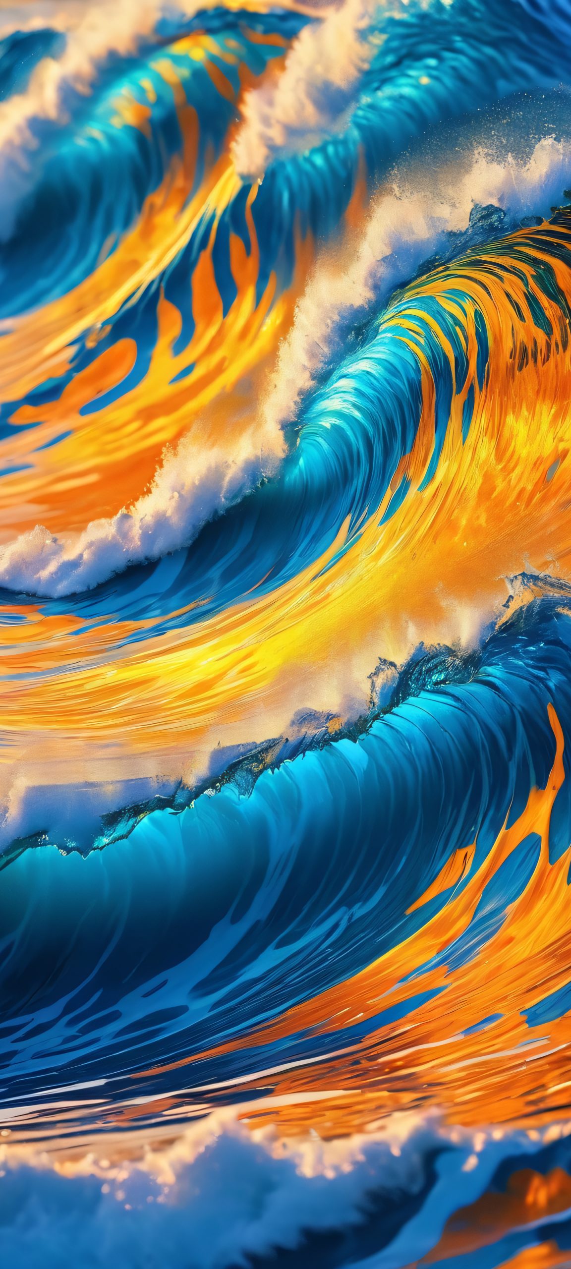 Cosmic Tides QHD Smartphone Background Ethereal waves of indigo and orange hues, perfectly optimized for iPhone/Android home screens.