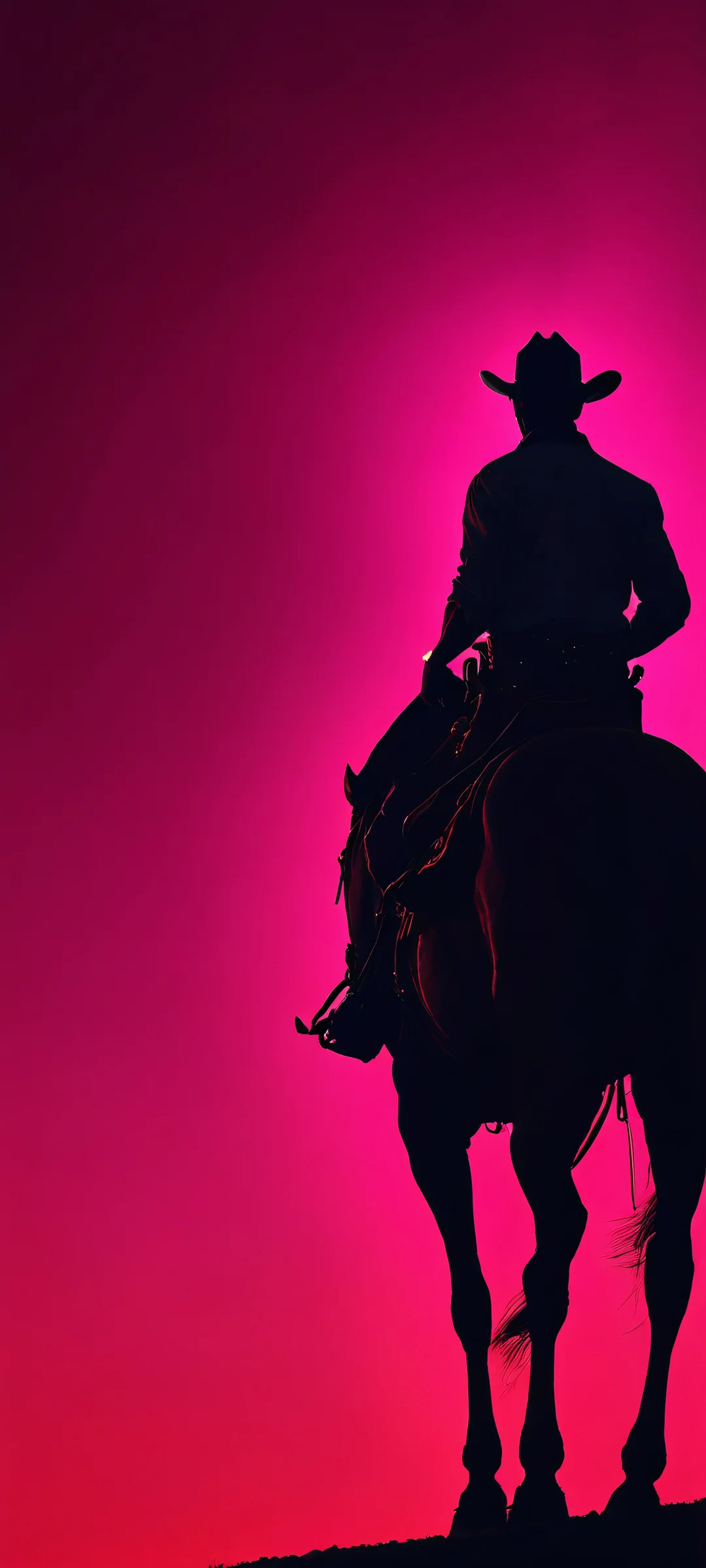 A majestic cowboy stands under a dramatic pink and red starry night sky, perfectly optimized for iPhone, Samsung Galaxy, and Android home screens.