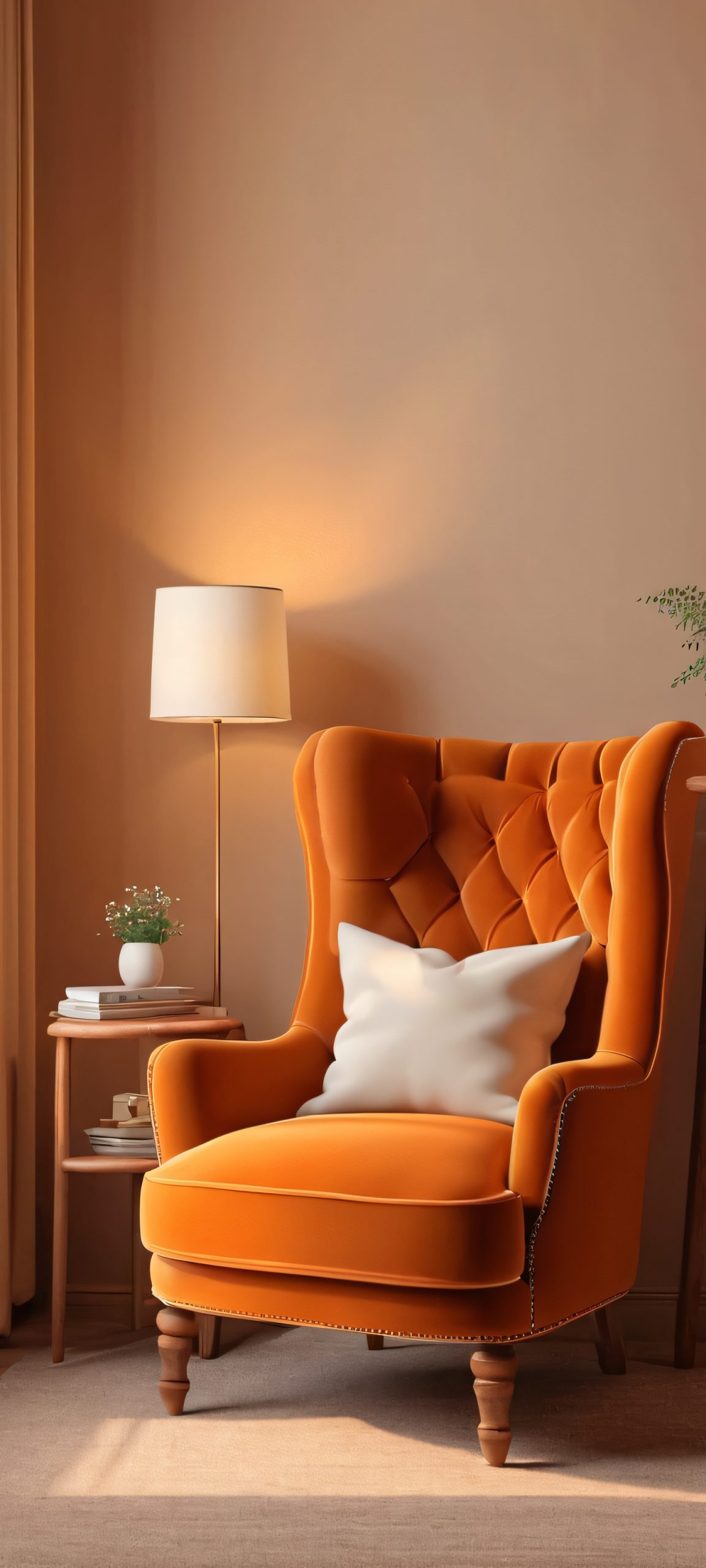 Cozy chair in a rustic room with warm and soft autumnal colors, perfect for iPhone and Android home screens