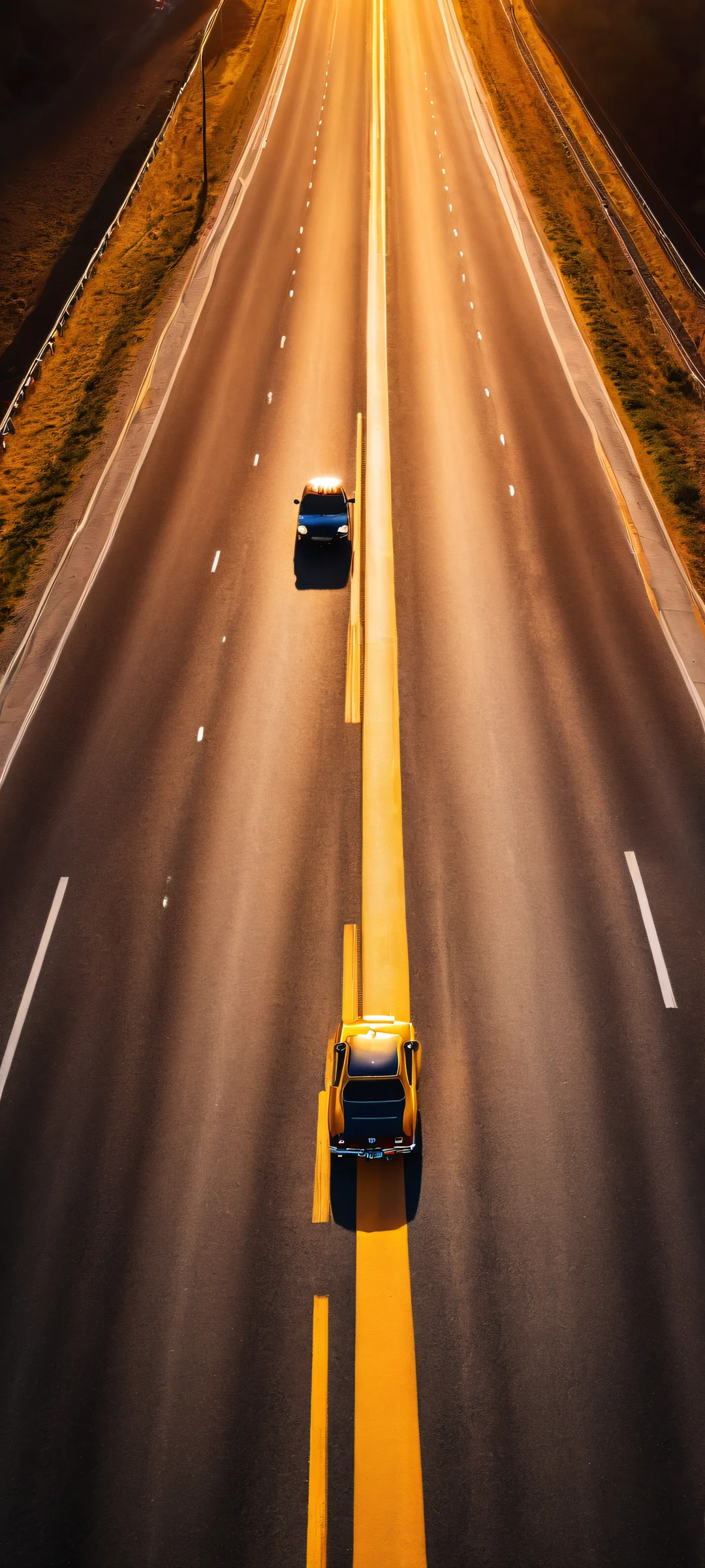 A majestic plate of crispy chick nuggets set against a warm golden yellow highway under a night sky, perfectly lit by the motion blur effect, best viewed on iPhone or Android devices.