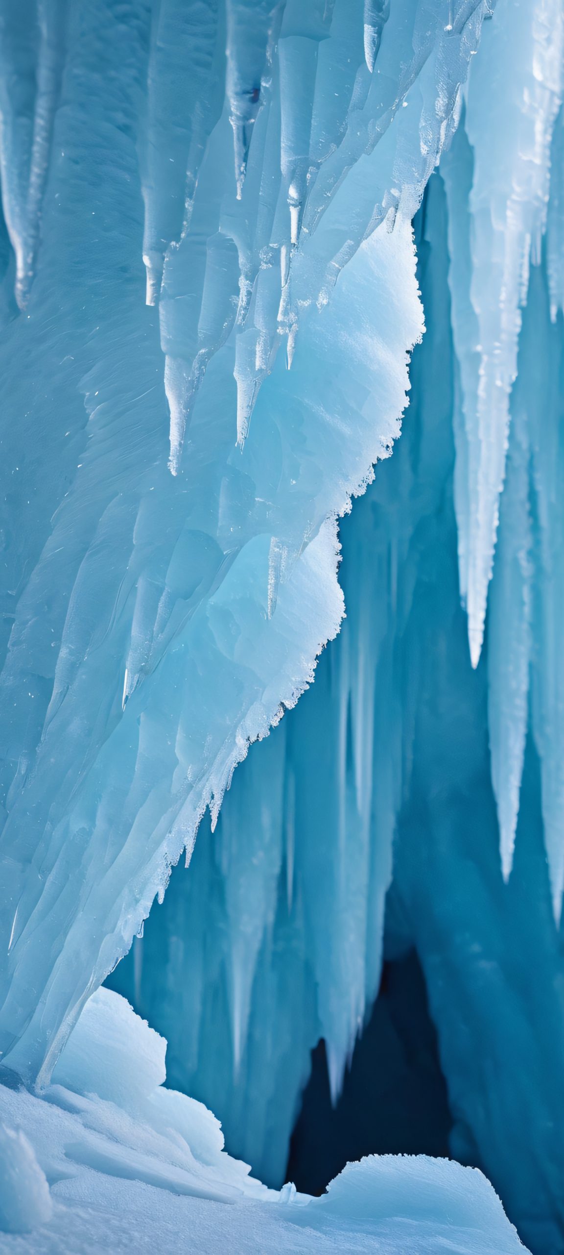 iPhone and Android mobile wallpaper featuring stunning ice formations and a cave, perfectly optimized for your device.