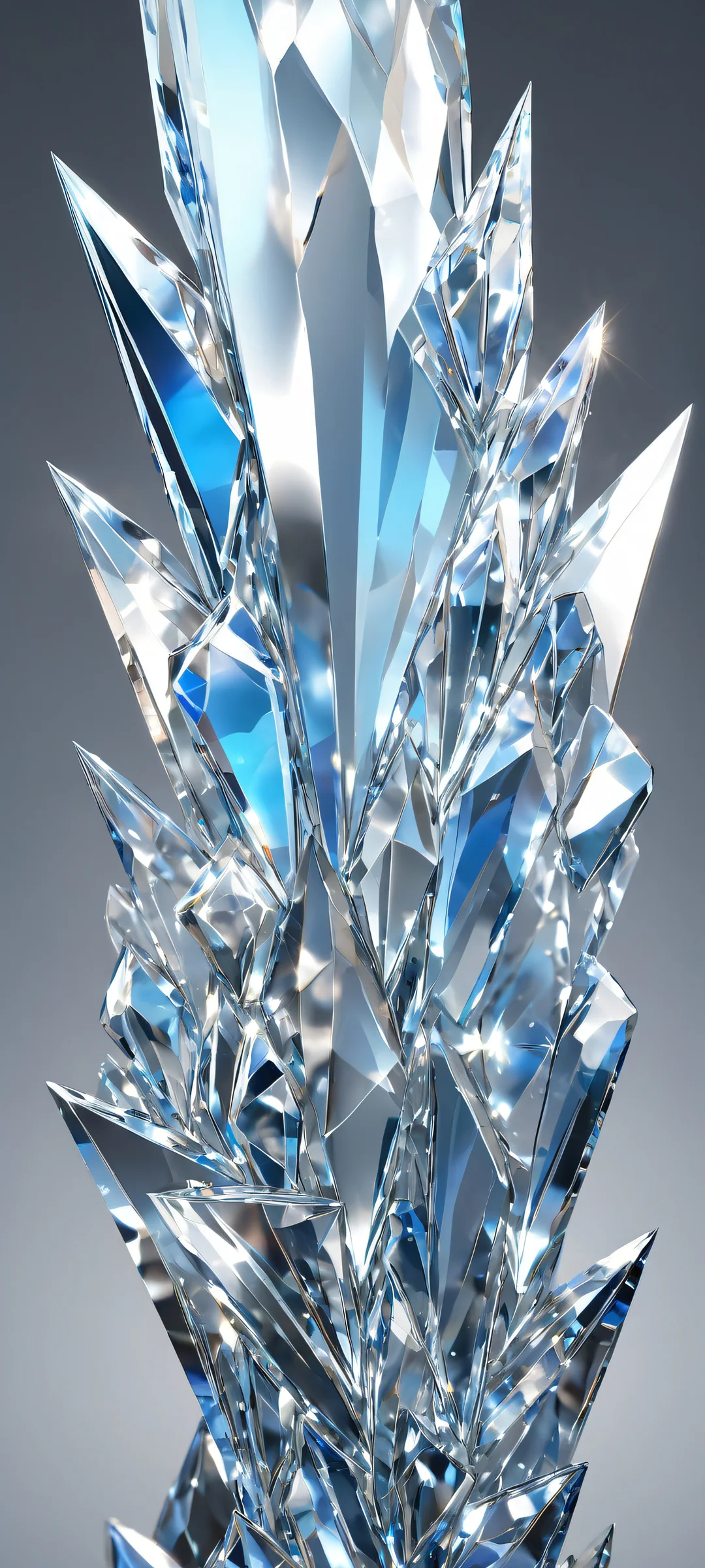 Beautiful Crystal Shards iPhone/Android Wallpaper - A breathtaking vertical mobile phone wallpaper of crystal shards with a detailed background, shiny skin, and metallic silver/glassy clear effects.