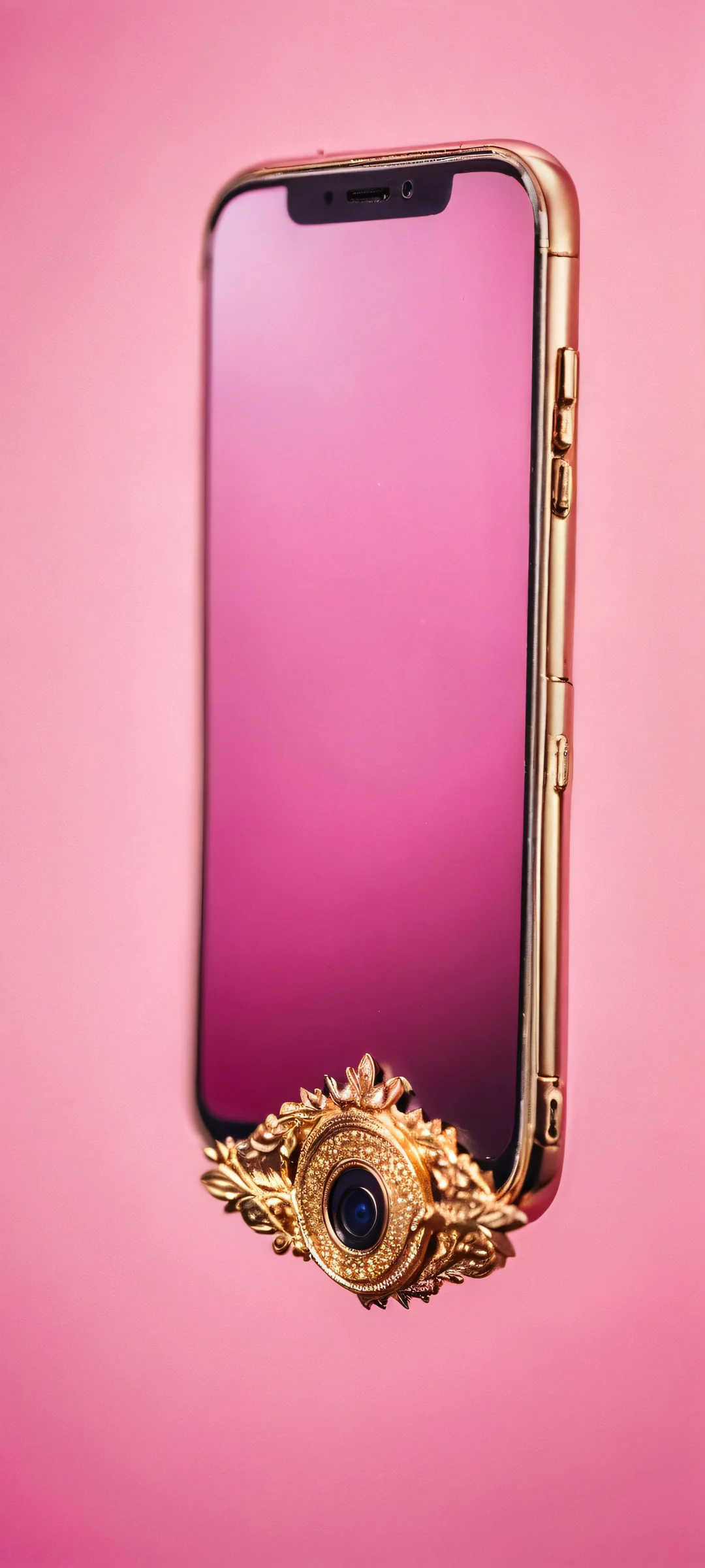 A surreal pink and golden Curepeach blossom on a dark background, perfect for iPhone or Android home screens.