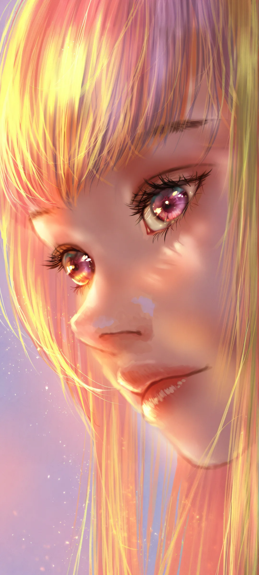 Cute Girl in Pastel Hues 2K Phone Wallpaper A beautiful illustration of a cute girl in pastel colors for iPhone/Android mobile phone wallpaper.