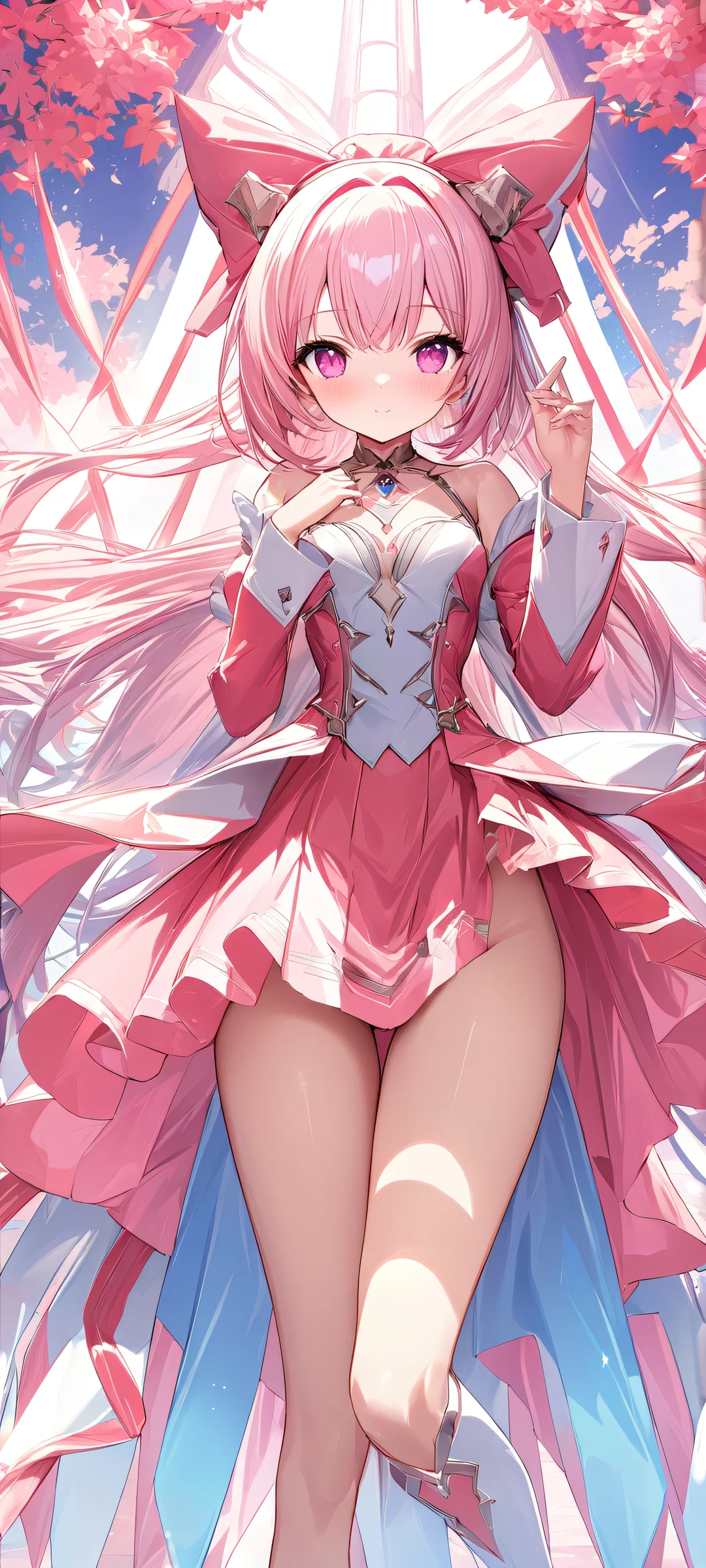 A stunning vertical wallpaper of a cute girl in pink, perfect for iPhone or Android home screens.