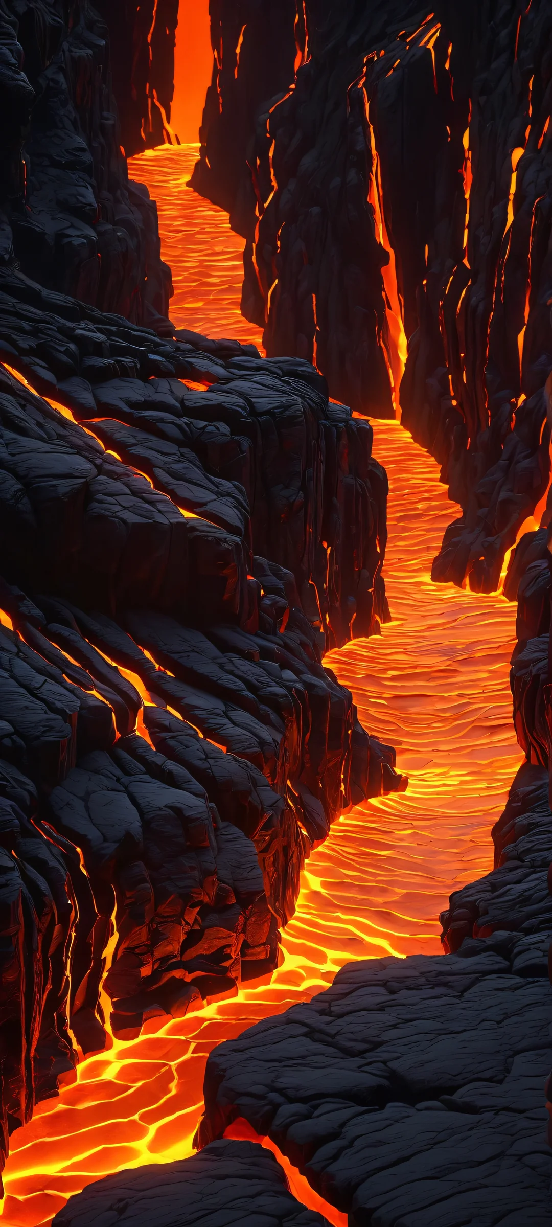 A stunning abstract mobile wallpaper of a fortress underlit by fiery orange hues, perfectly suited for iPhone and Android devices.