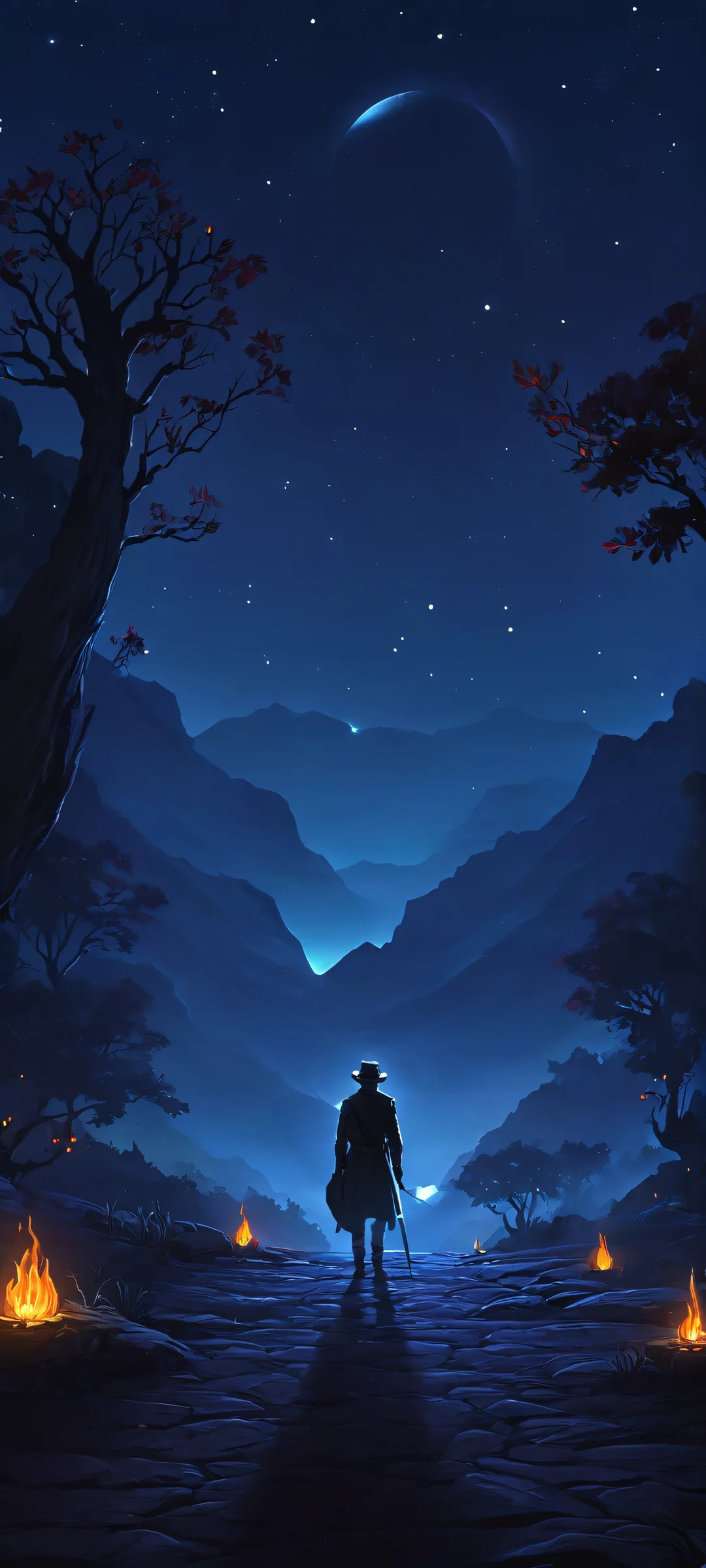 Dark and atmospheric cyberpunk artwork for iPhone/Android with a beautiful cityscape at night.