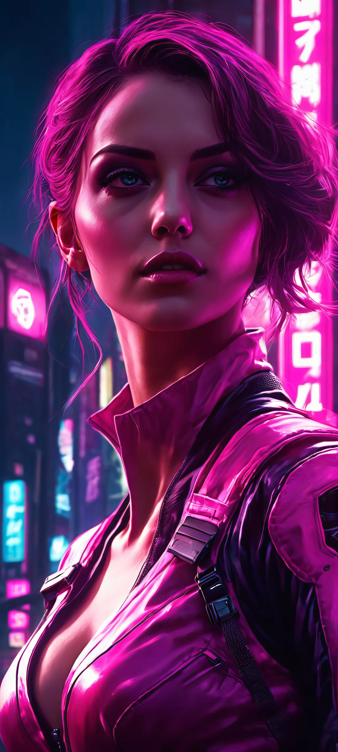 Video game characters standing amidst a neon-lit cityscape, perfectly optimized for iPhone and Android home screens.