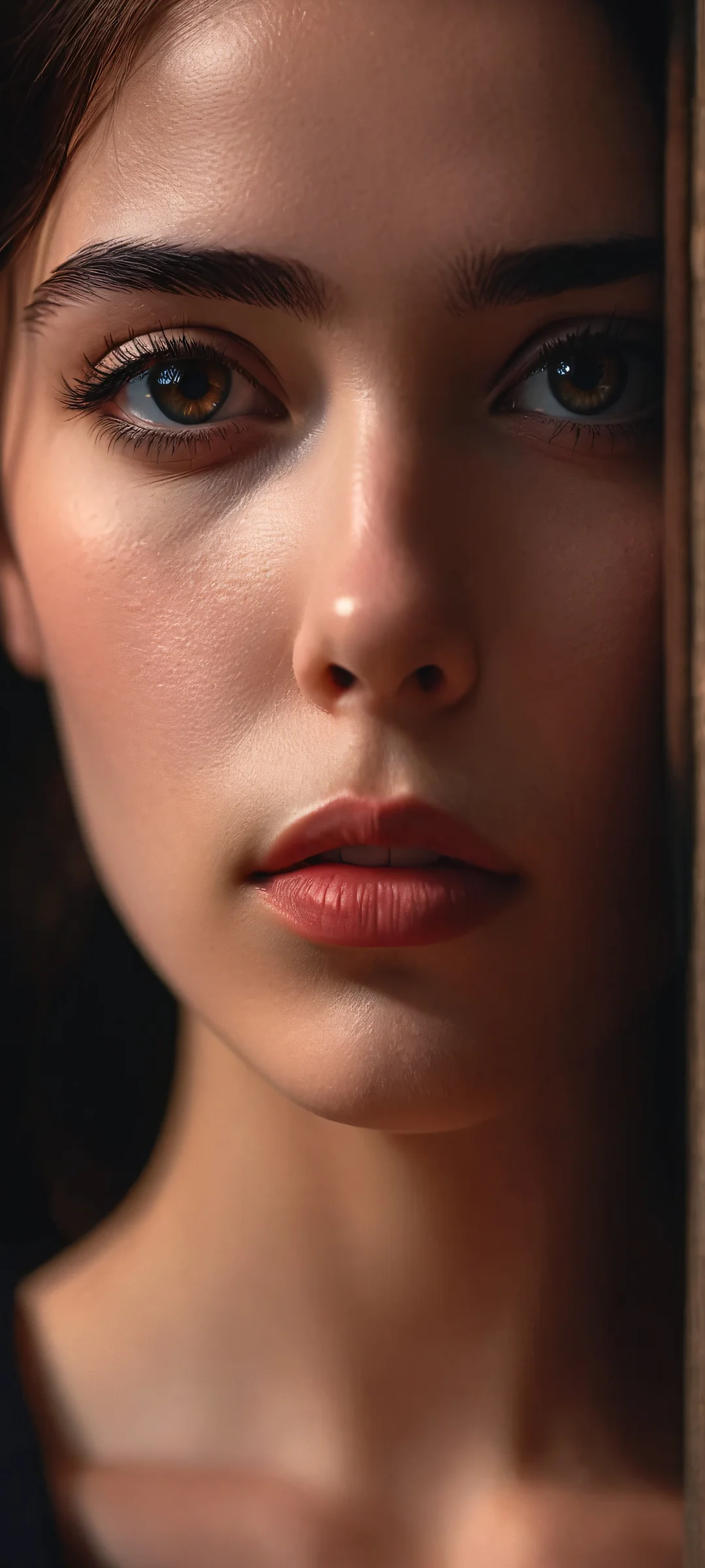 iPhone and Android mobile phone wallpaper of dark and sentimental cyberpunk portraits in a shadowy atmosphere.