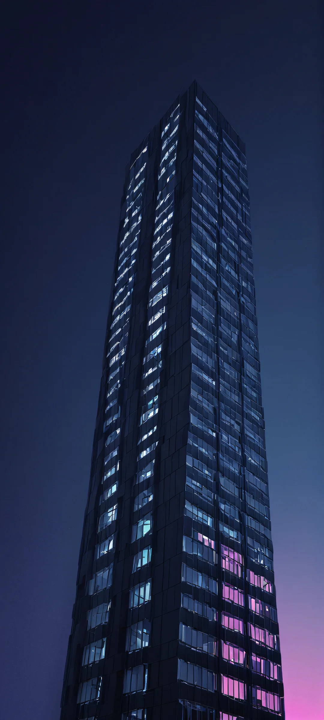 Eerie cyberpunk skyscraper against a dark sky, perfect for iPhone and Android home screens