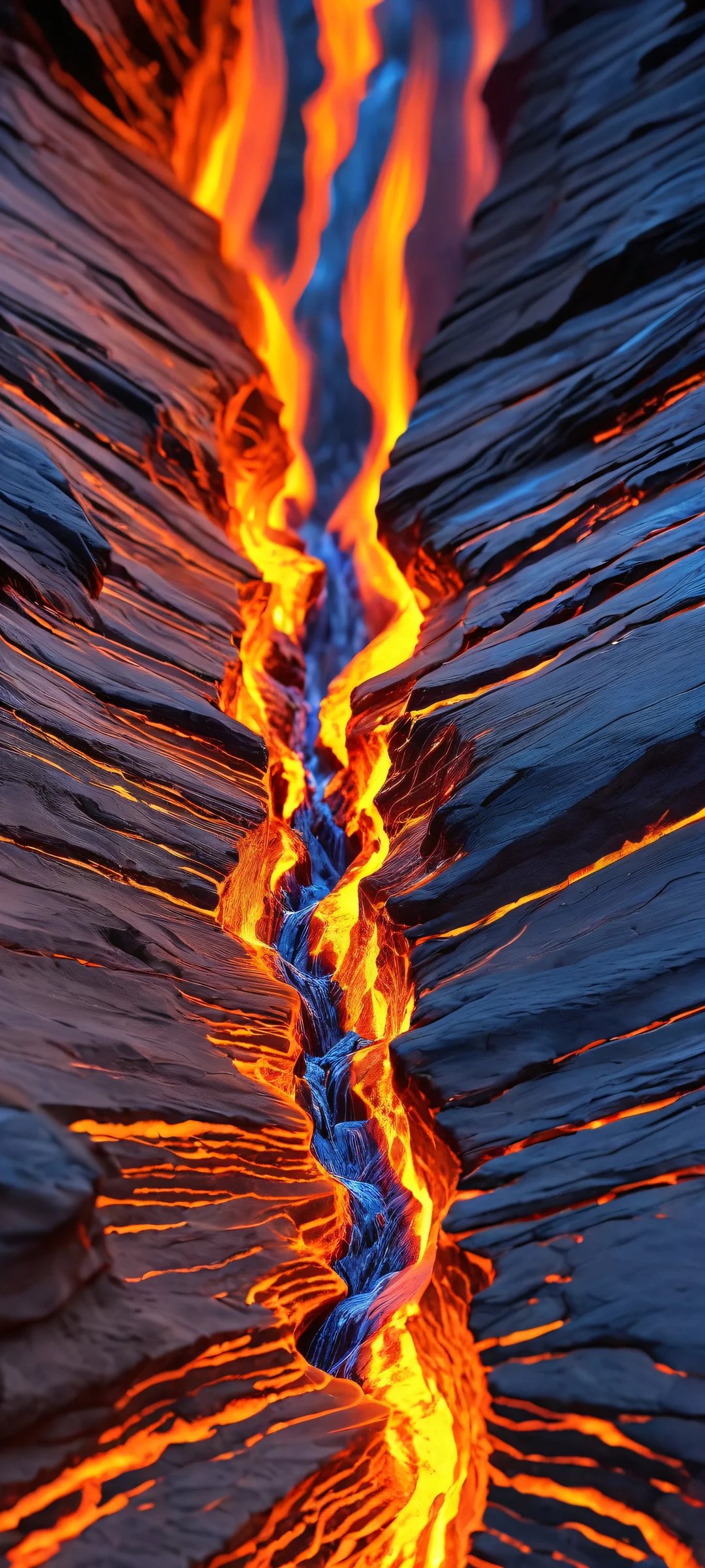 iPhone and Android users will love this breathtaking vertical wallpaper featuring a stunning fortress on a volcanic cliff with abstract macro details in shades of black and orange.