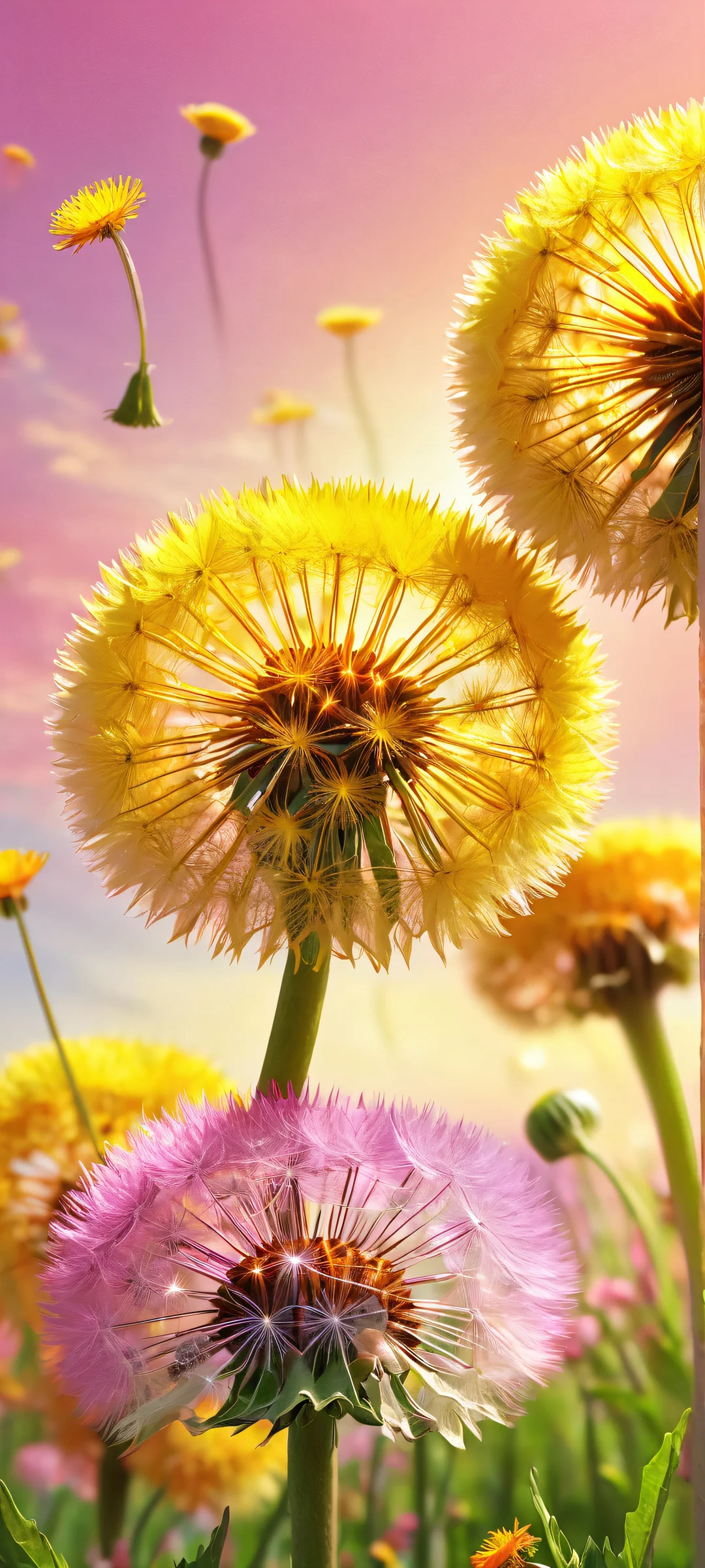 A beautiful dandelion field on a sunny day, perfectly optimized for iPhone and Android home screens.