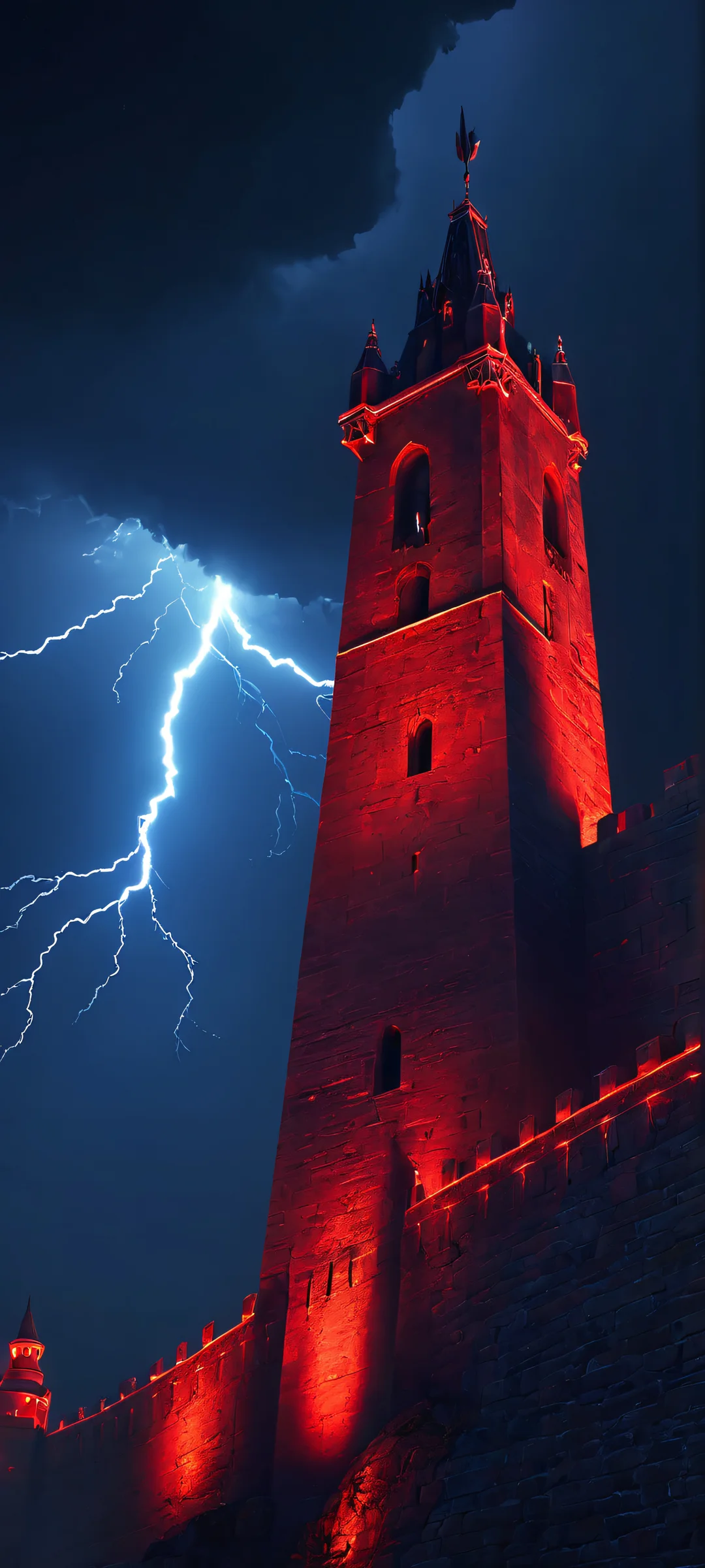 Dark Citadel at Dusk iPhone & Samsung QHD Wallpaper iPhone and Android users will love this stunning vertical wallpaper of a ruined citadel on a stormy night, with volumetric lighting and dynamic lightning effects