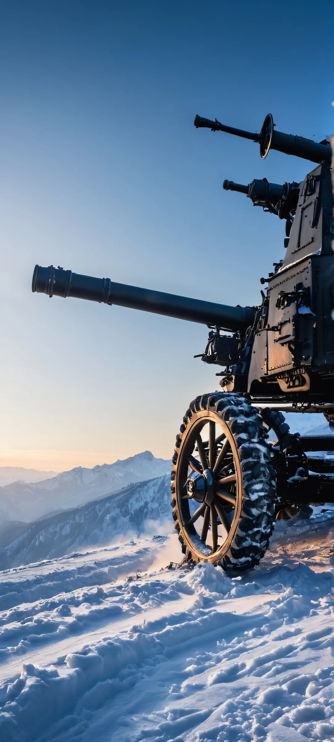 Artillery snow mecha dark and solemn scene for iPhone or Android mobile phone backgrounds.