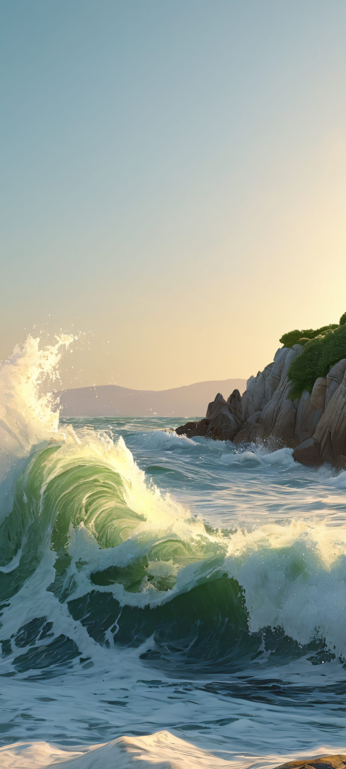 Breathtaking oceanic scene of crashing waves and rocky coastline, perfectly suited for iPhone and Android home screens.