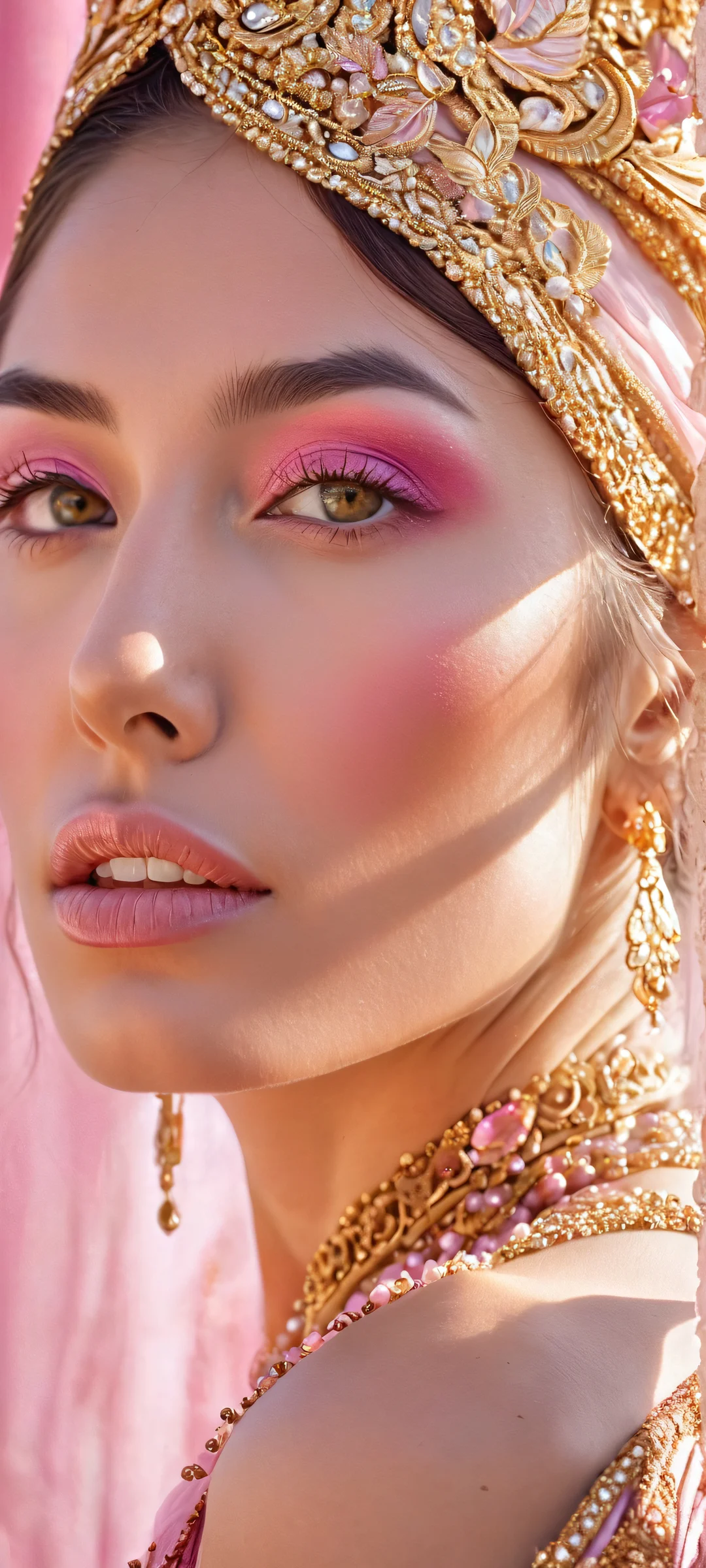 Beautiful illustration of a woman in pink and gold, perfectly optimized for iPhone and Android home screens.