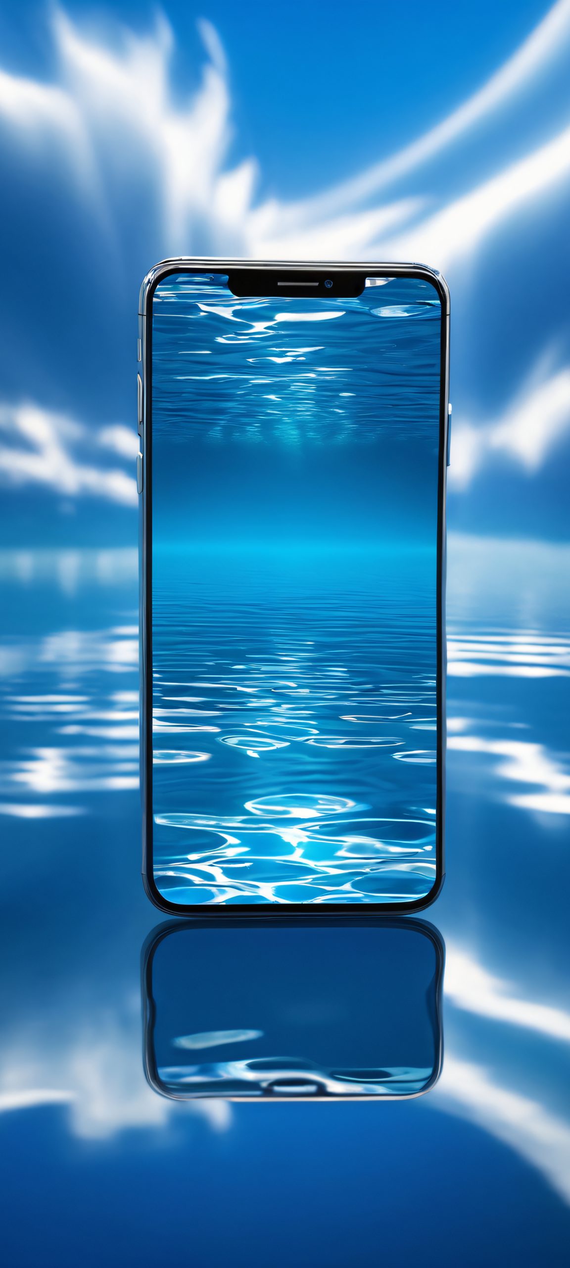 iPhone/Android mobile wallpaper featuring a stunning deep blue reflection in the water, perfect for your home screen.