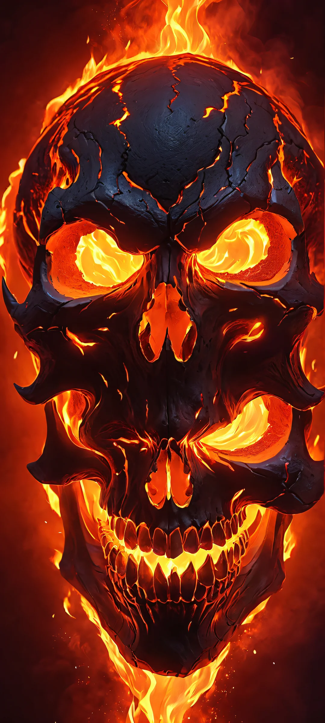 A demonic skull surrounded by glowing red and orange lava, perfect for iPhone or Android home screens.